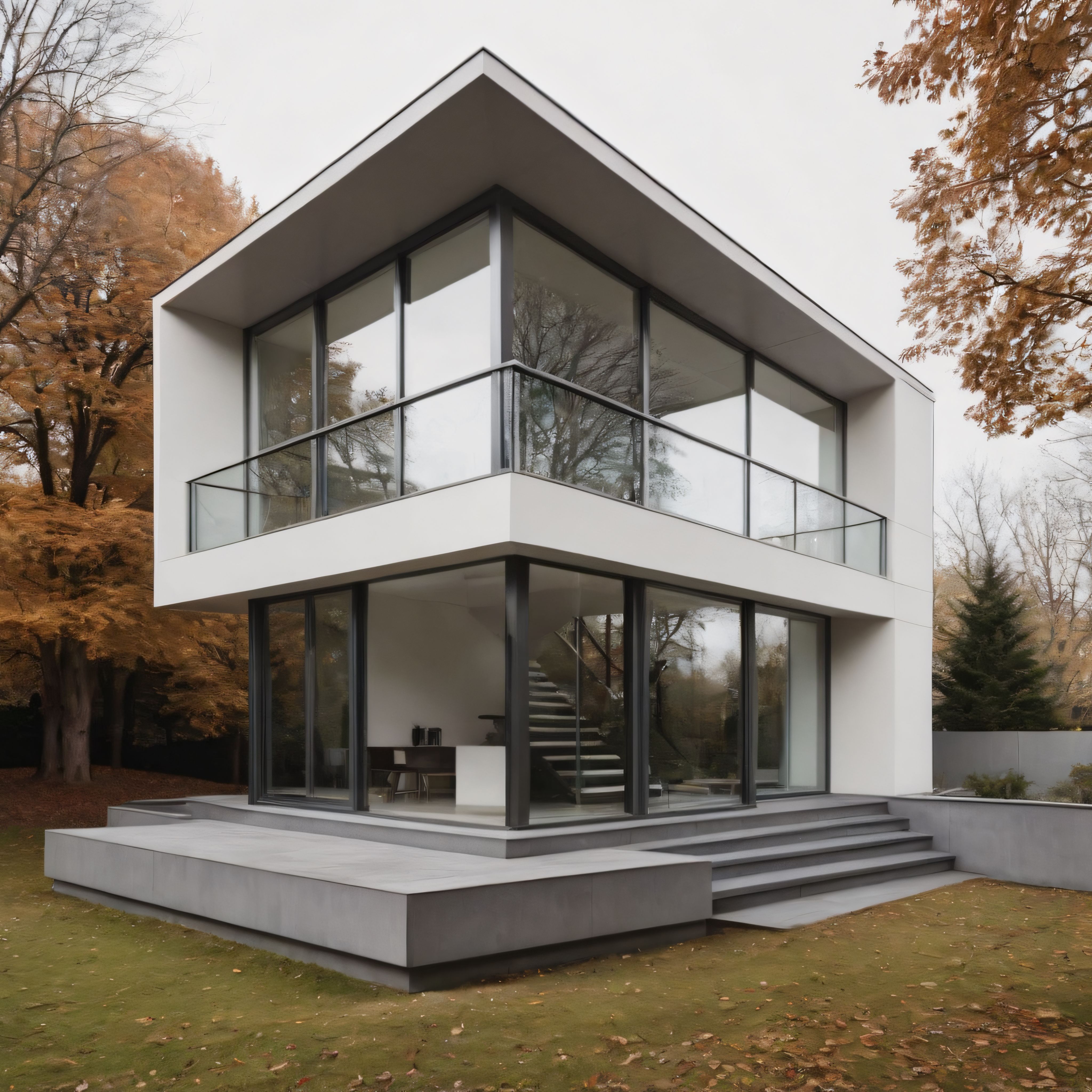Sonbaharın Sarı Tonlarına Gömülmüş Minimalist Cam Cepheli Lüks Villa