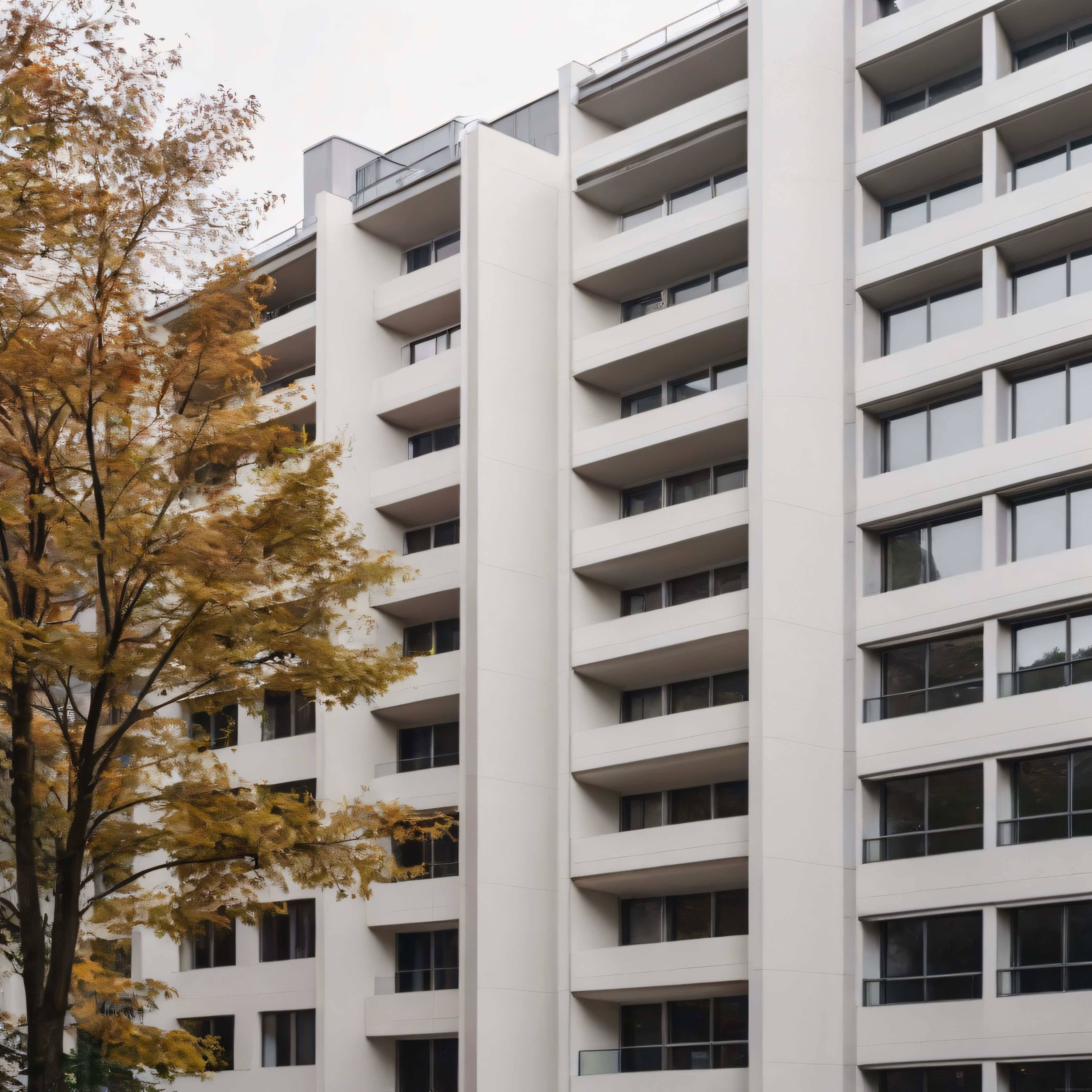 Sonbaharın Sarı Yaprakları Arasından Yükselen Modern ve Minimalist Konut Mimarisi