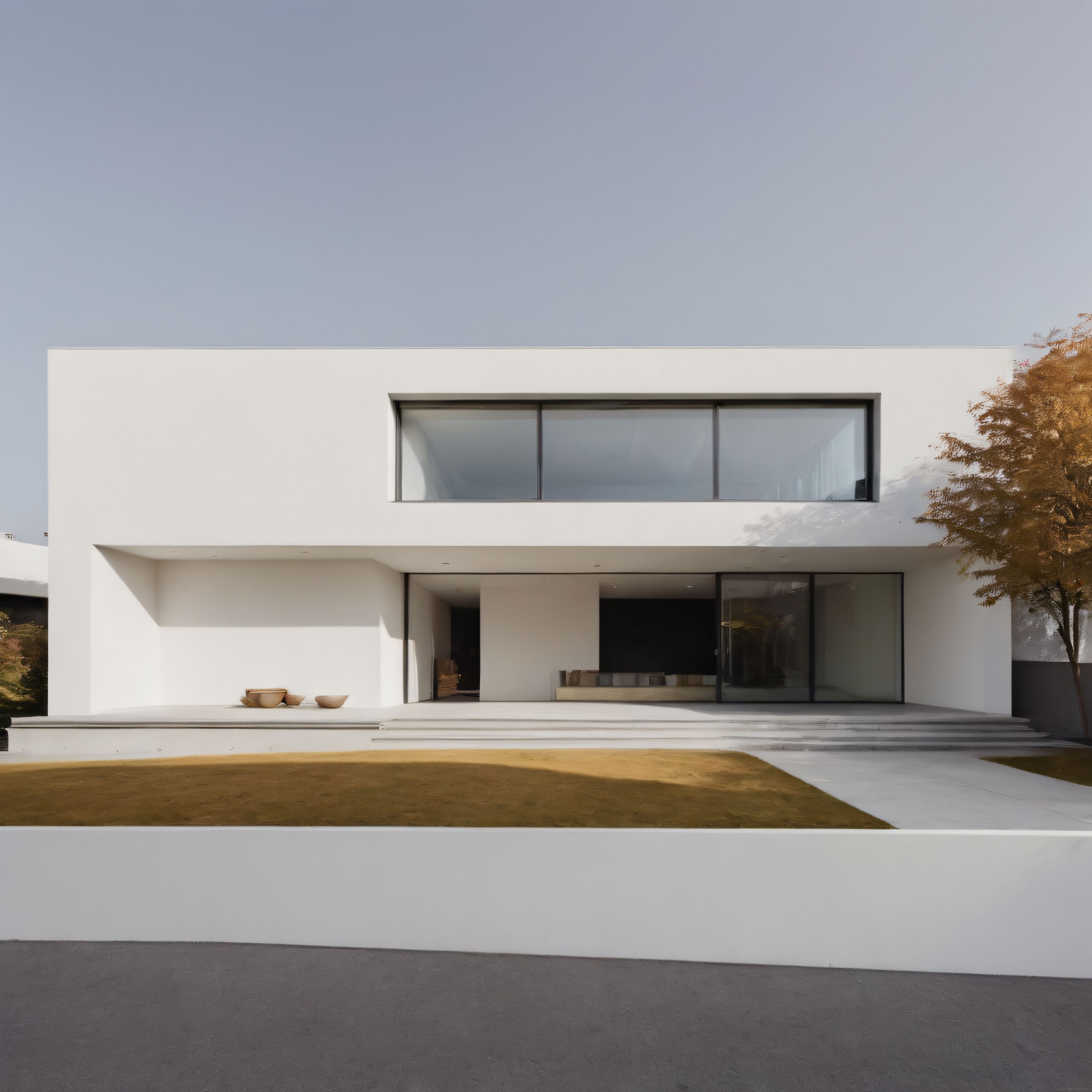 Sonbaharın Sıcak Tonlarıyla Kontrast Yaratan Beyaz Minimalist Villa Tasarımı
