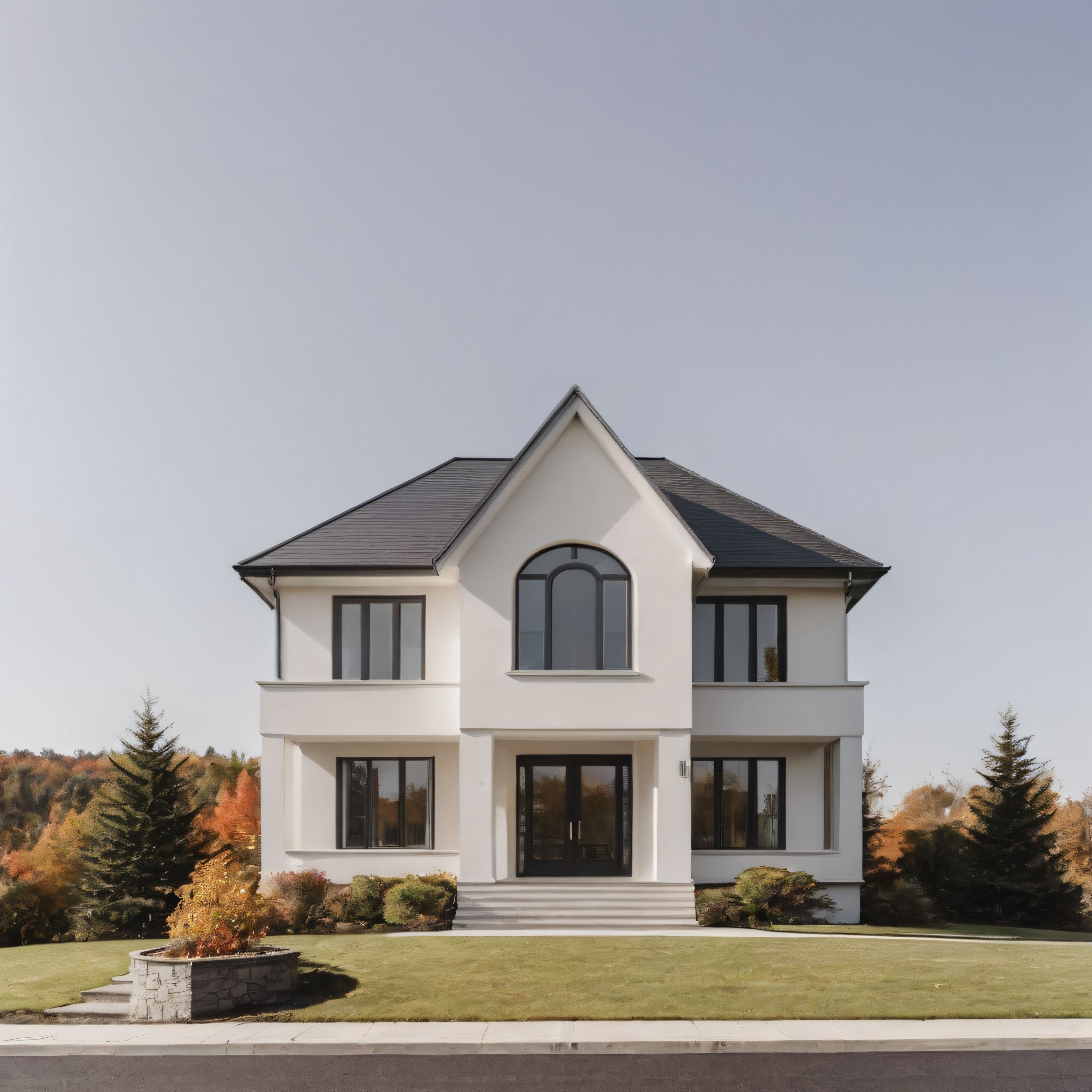 Sonbaharın Sıcak Tonlarıyla Uyumlu Modern İki Katlı Beyaz Villa