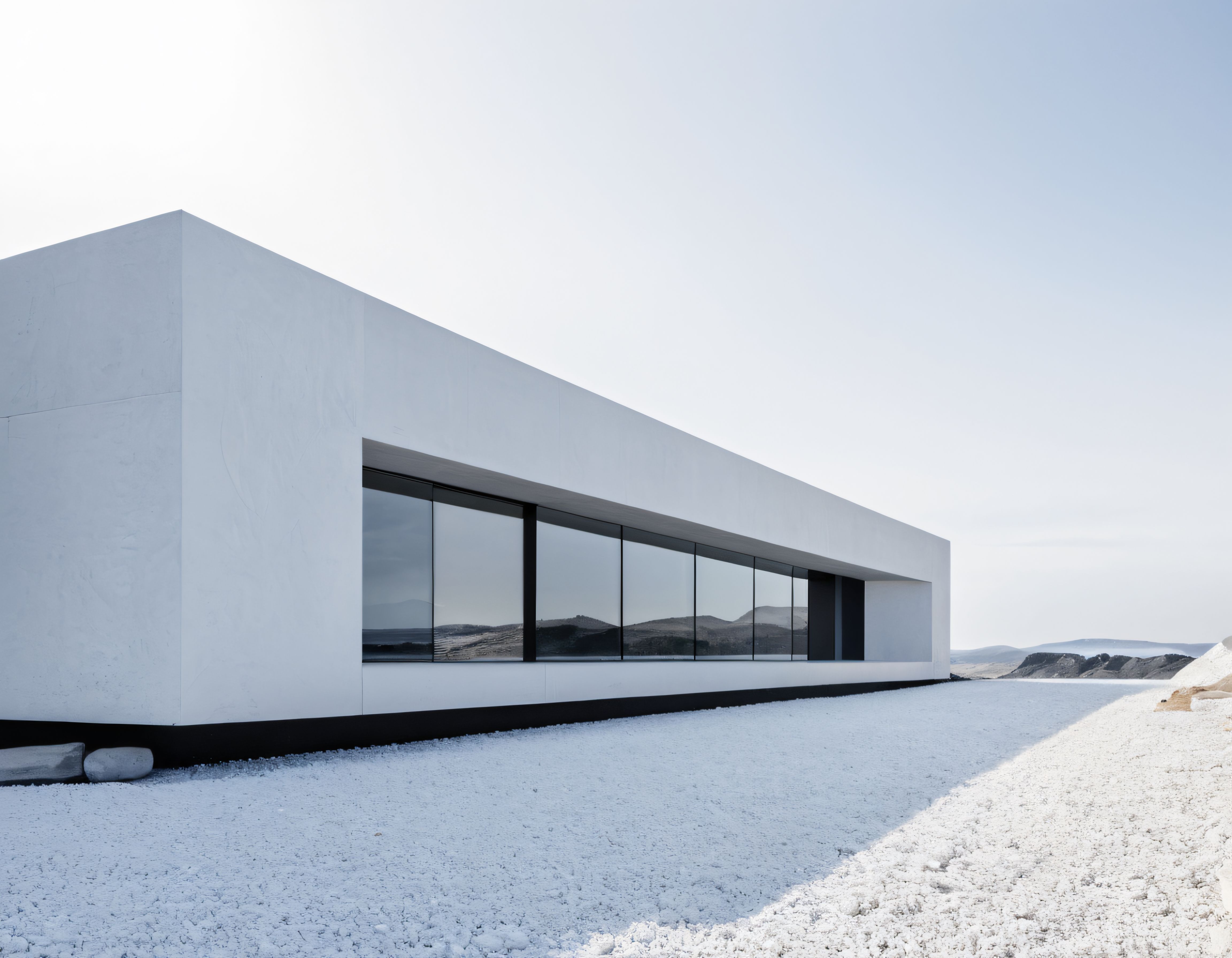 Sonsuz Beyazlıktaki Modern Mimari: Geniş Cam Yüzeyli Minimalist Çöl Villası