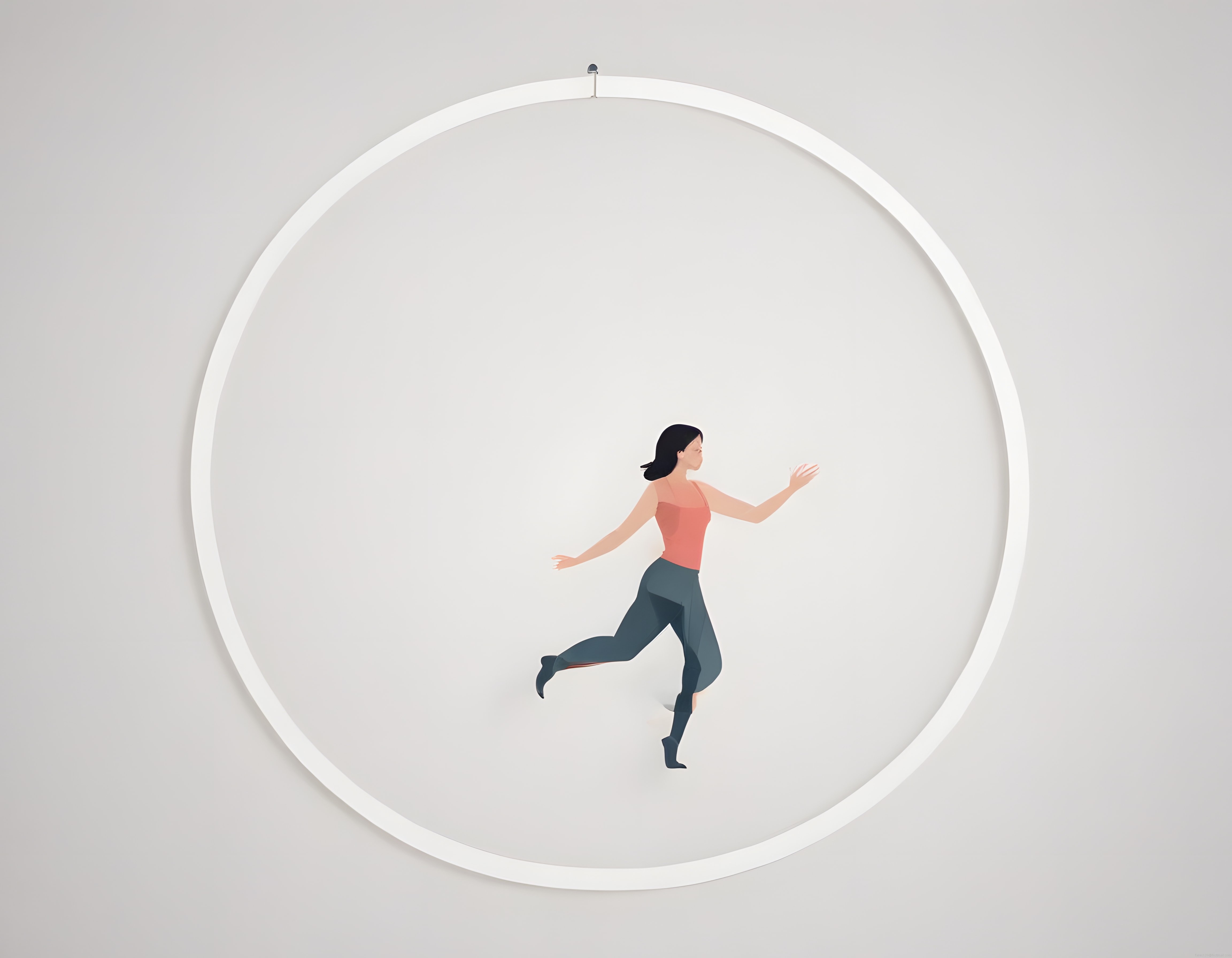 Sonsuz Daire İçinde Koşan Kadın: Minimalist 3D Dijital Sanat Çalışması