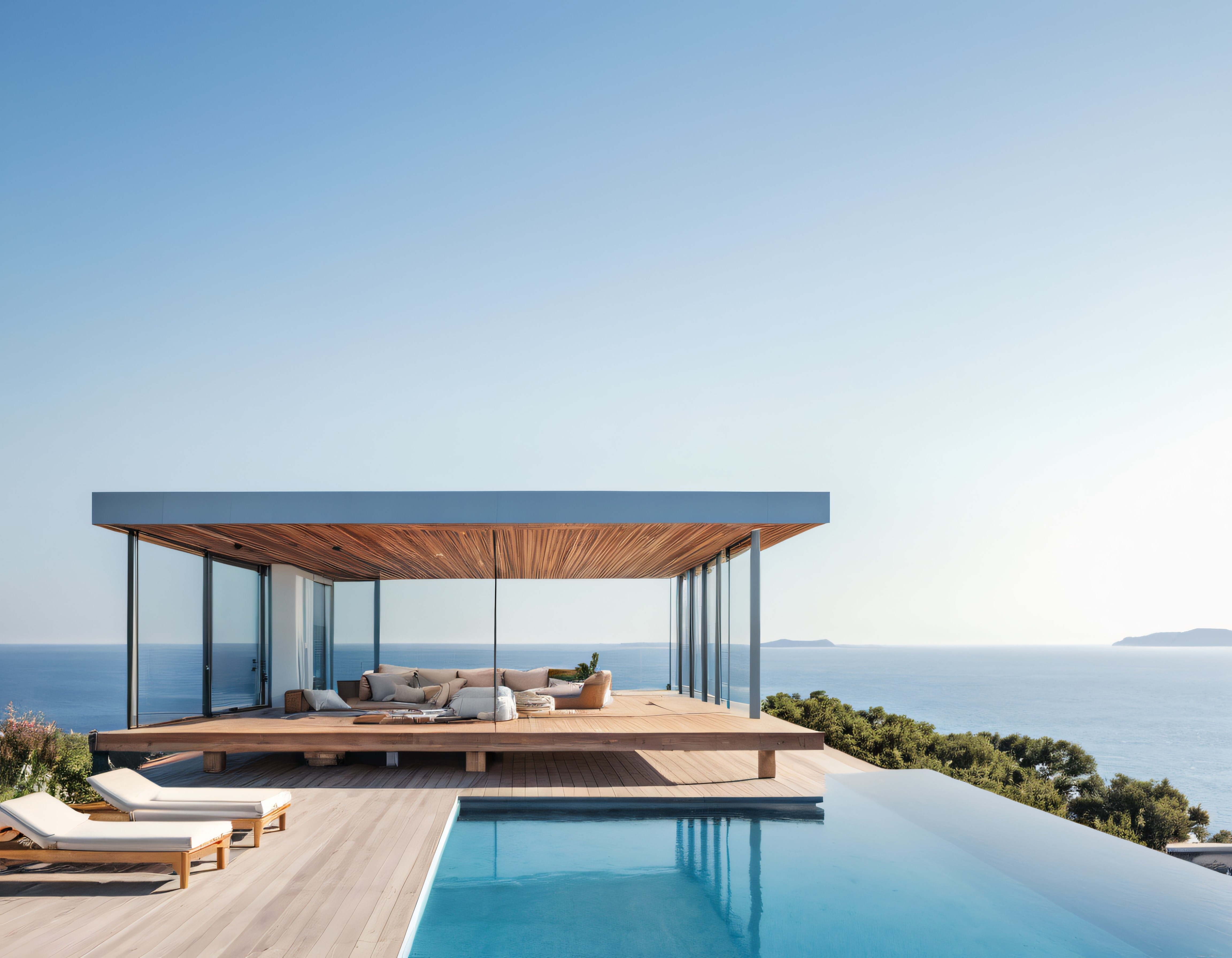 Sonsuzluk Havuzlu Cam Cepheli Modern Villa ile Ege Denizi Manzarası