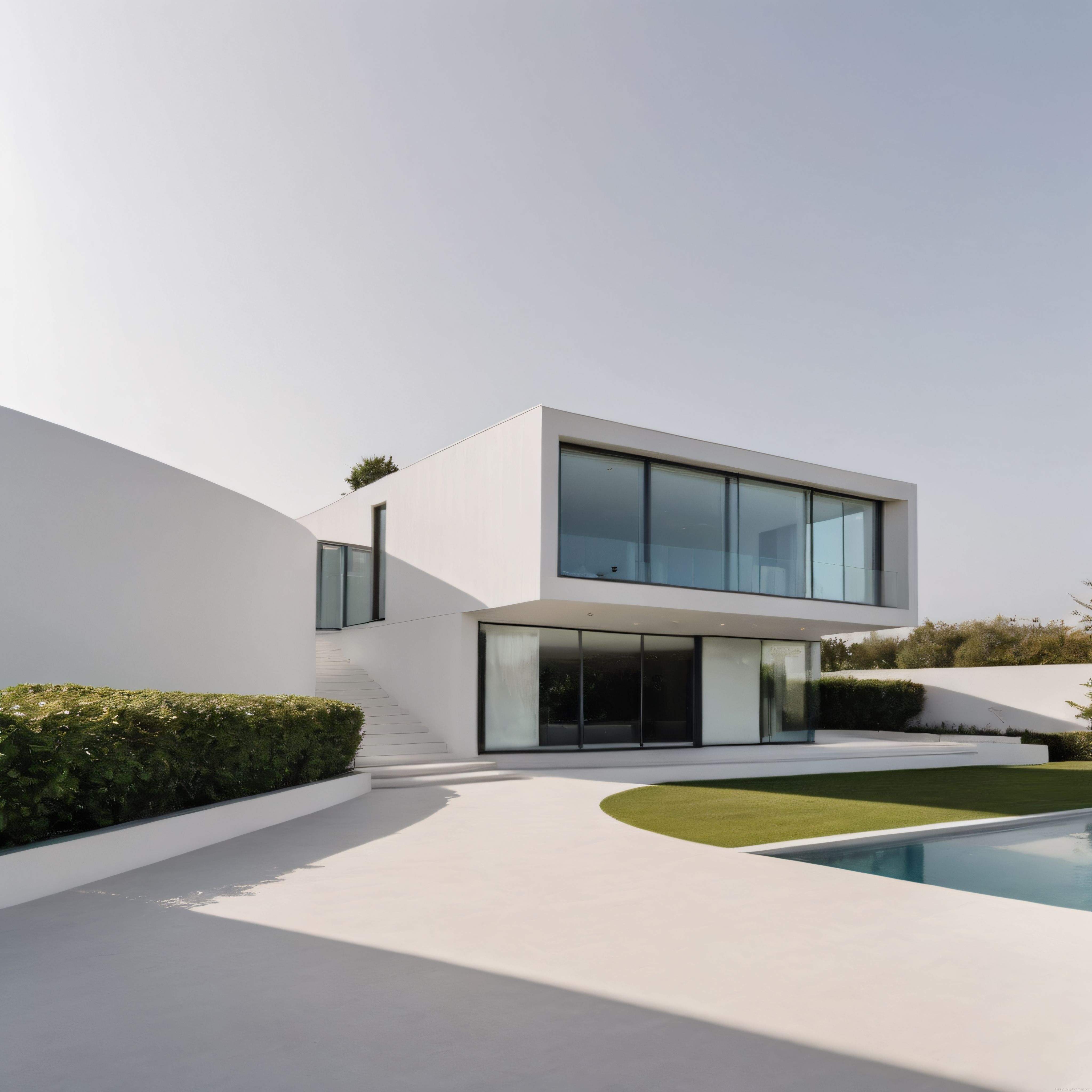 Sonsuzluk Havuzlu Minimalist Beyaz Villa ve Modern Peyzaj Tasarımı