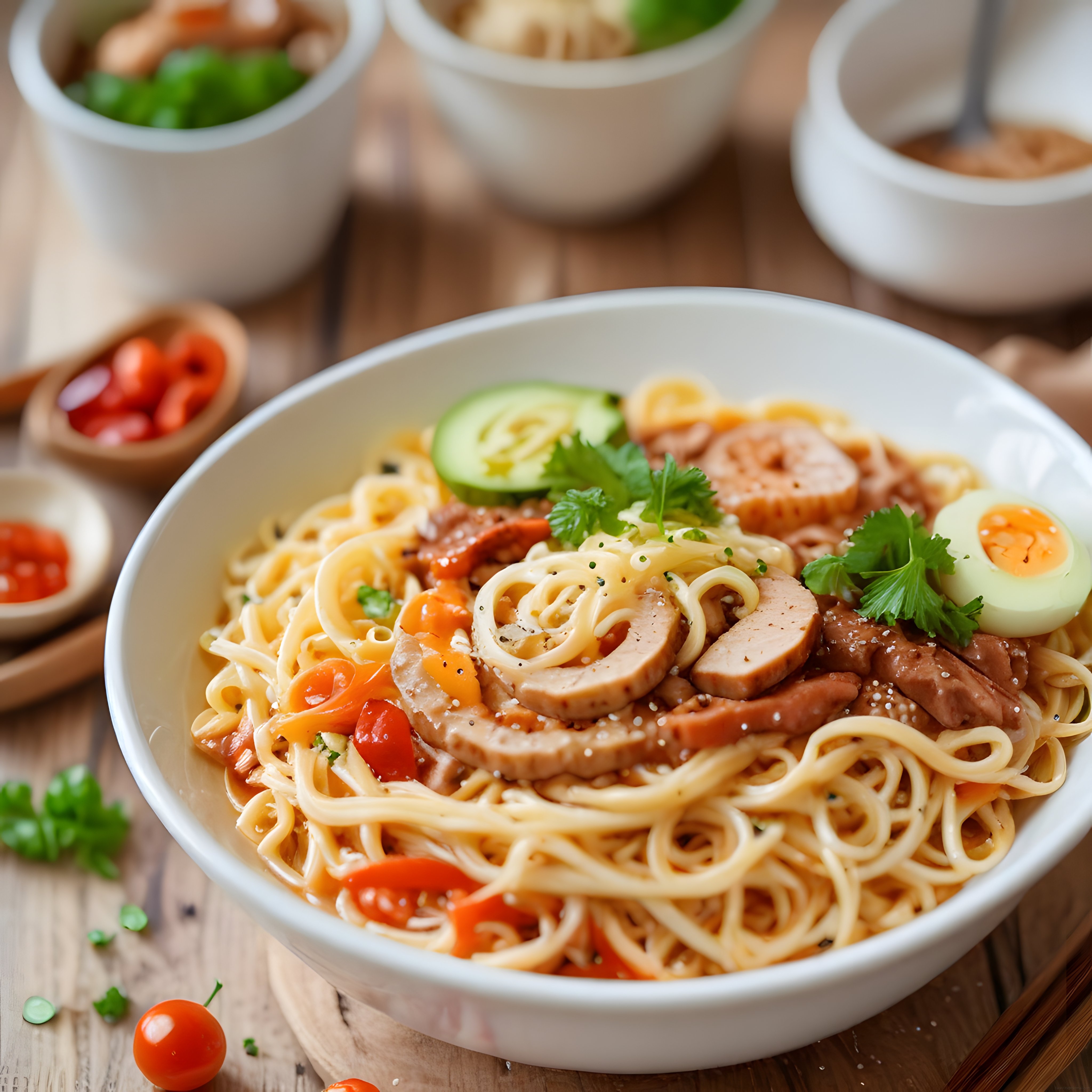 Sosis Dilimli ve Haşlanmış Yumurtalı Sıcak Spagetti Makarna Kasesi