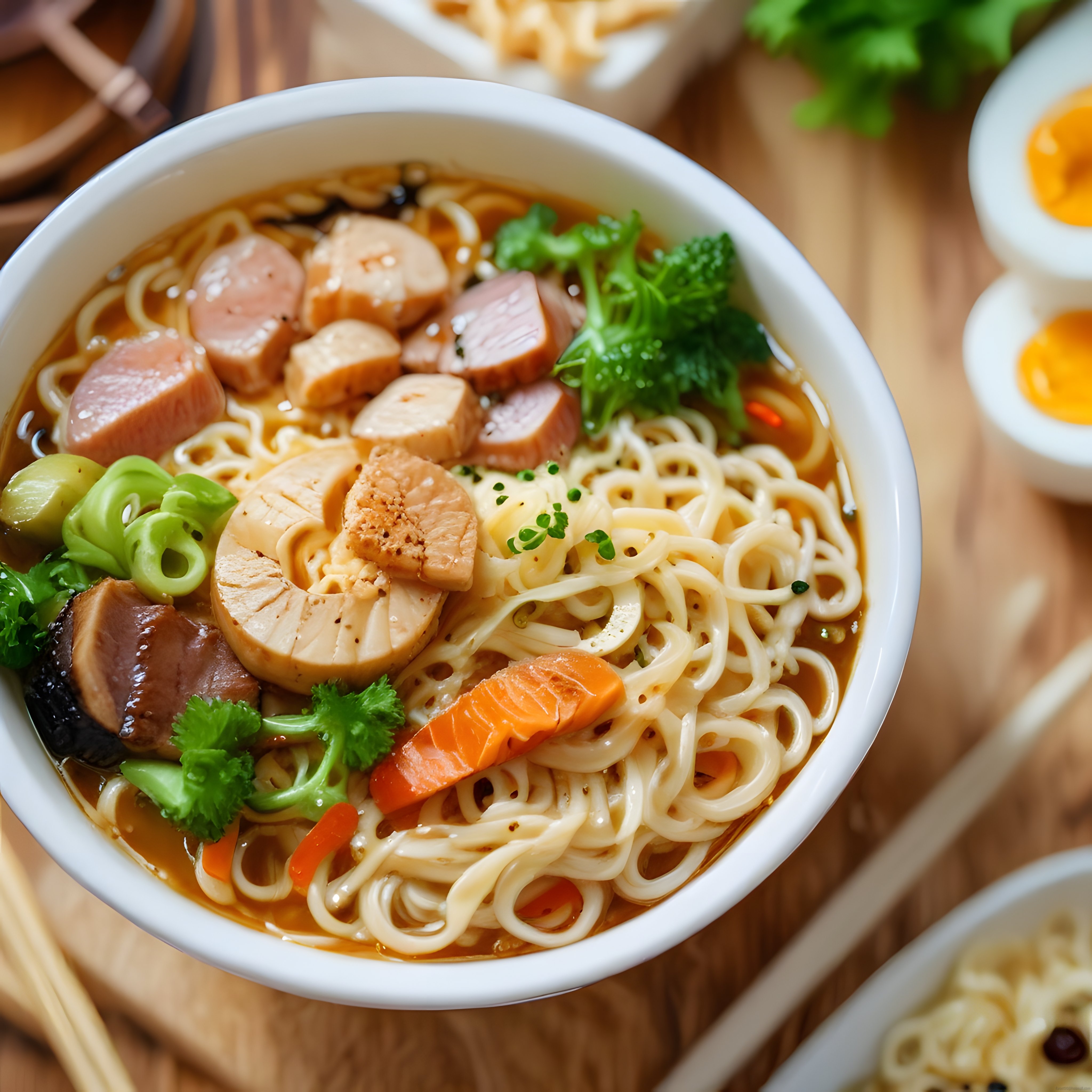 Sosisli ve Sebzeli Sıcak Ramen Çorbası: Doğu Asya Mutfağından Lezzetli Bir Kase