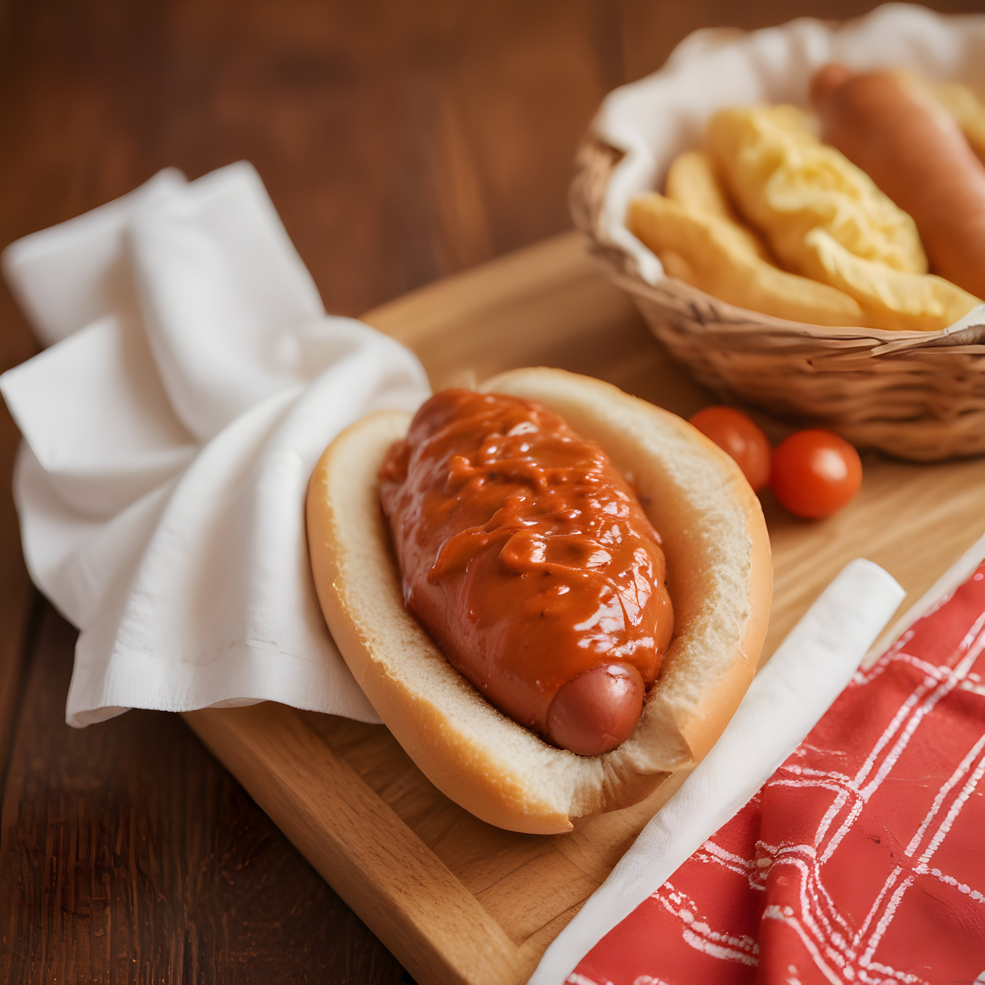 Soslu Sosisli Sandviç ve Patates Kızartması ile Nostaljik Fast Food Sunumu