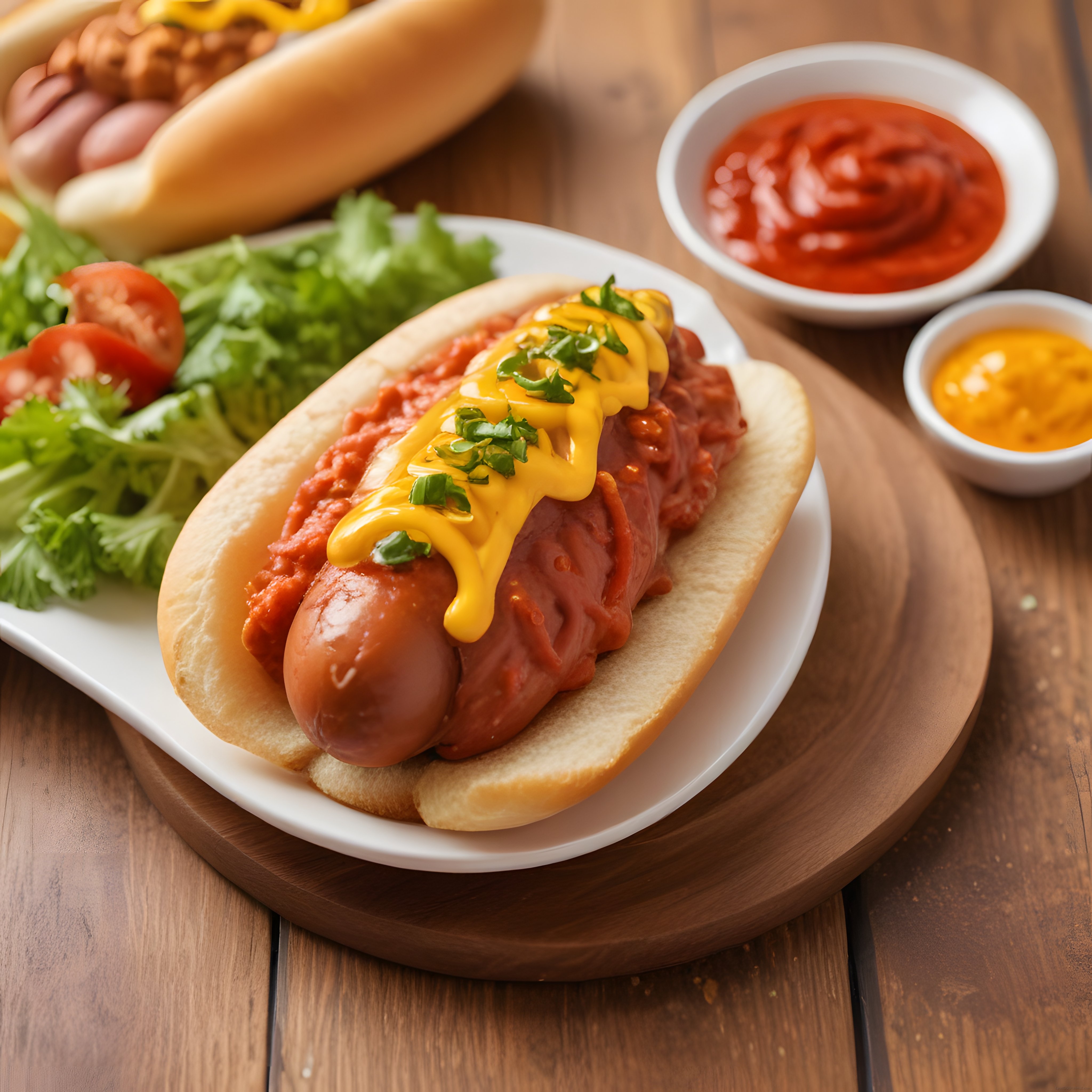 Soslu ve Hardallı Classic Hot Dog: Ahşap Sunumda Lezzetli Sokak Yemeği