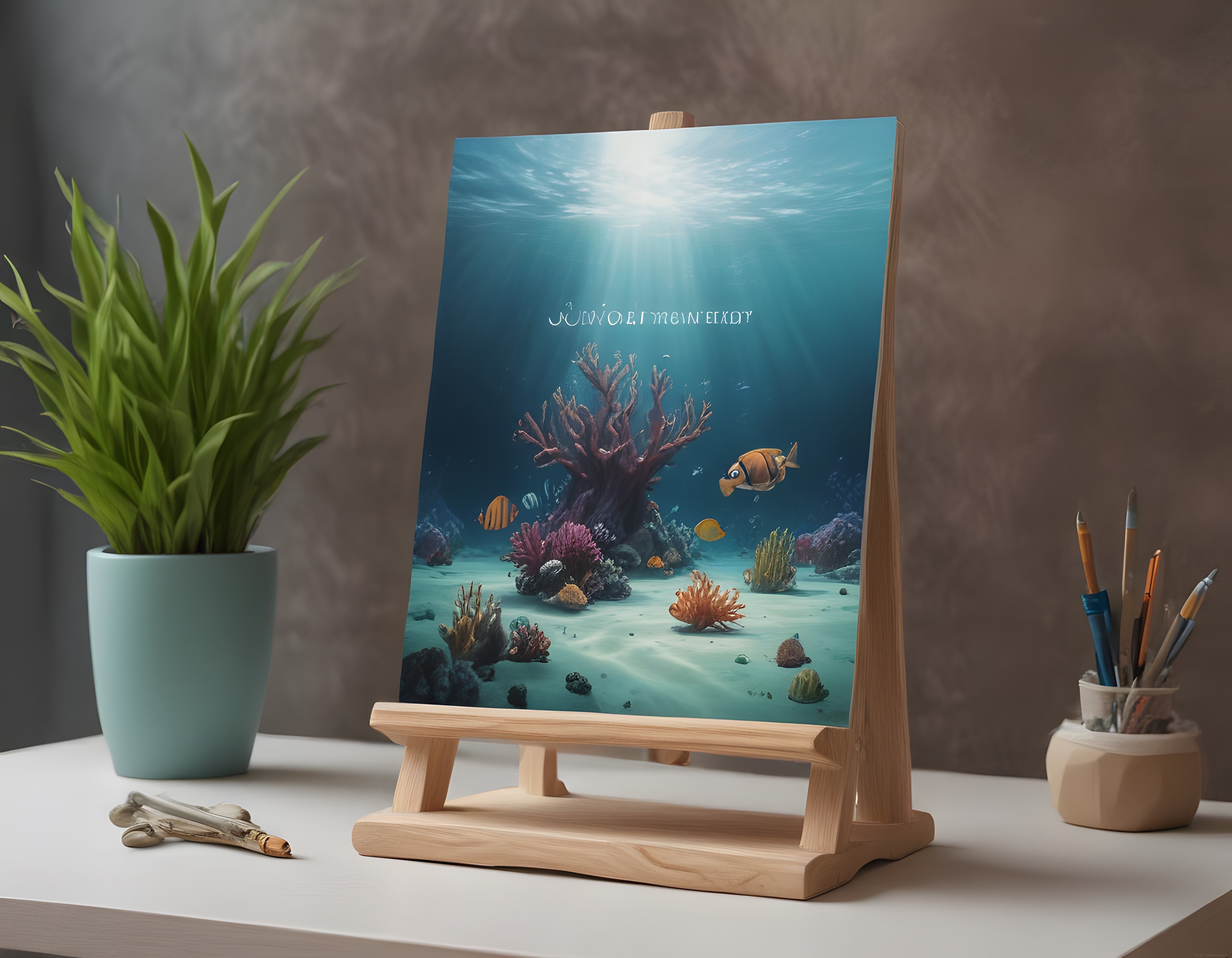 Şövale Üzerinde Su Altı Dünyası Dijital Tablo ve Sanat Aksesuarları