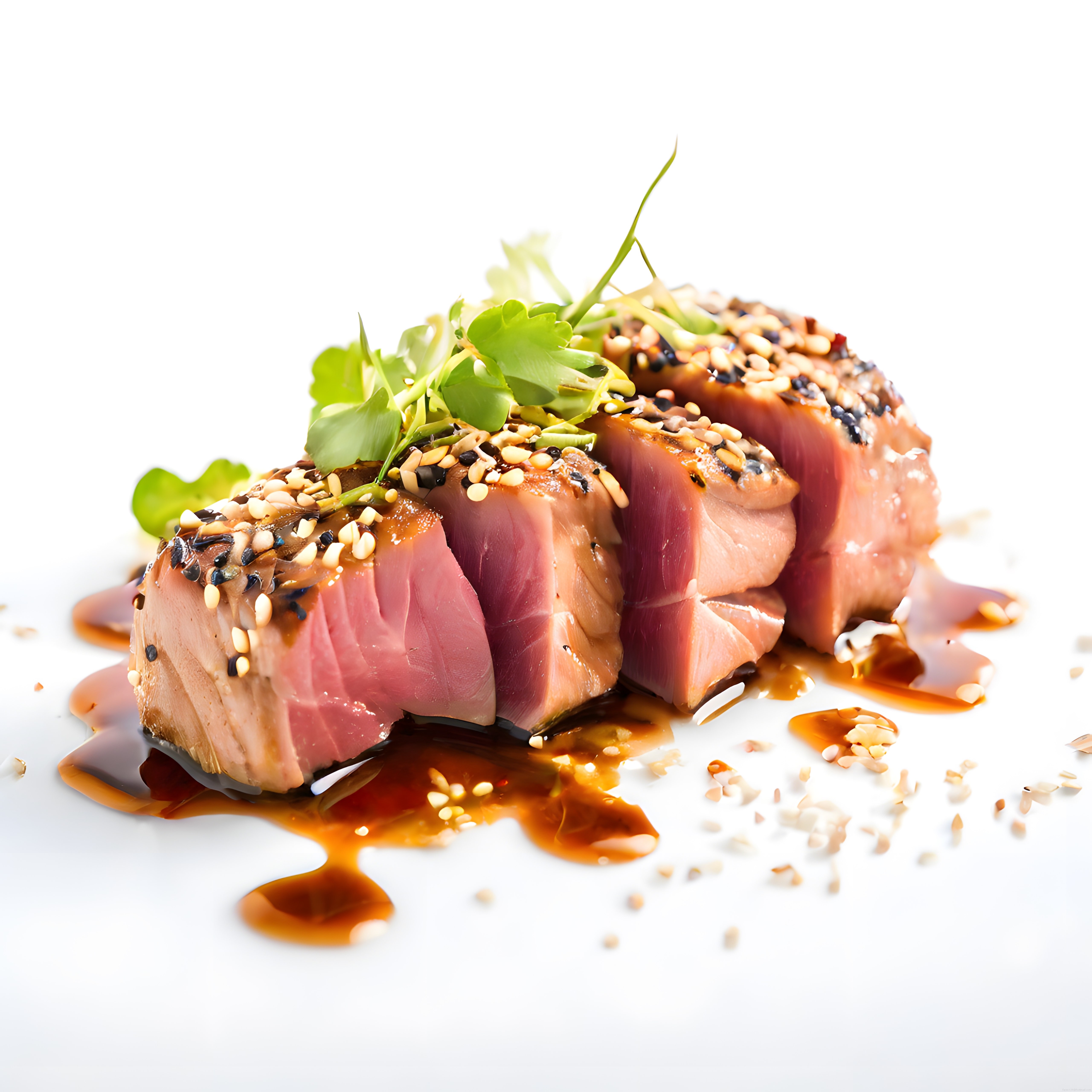 Soya Soslu Susamlı ve Taze Yeşillikli Ton Balığı Tataki Tabağı