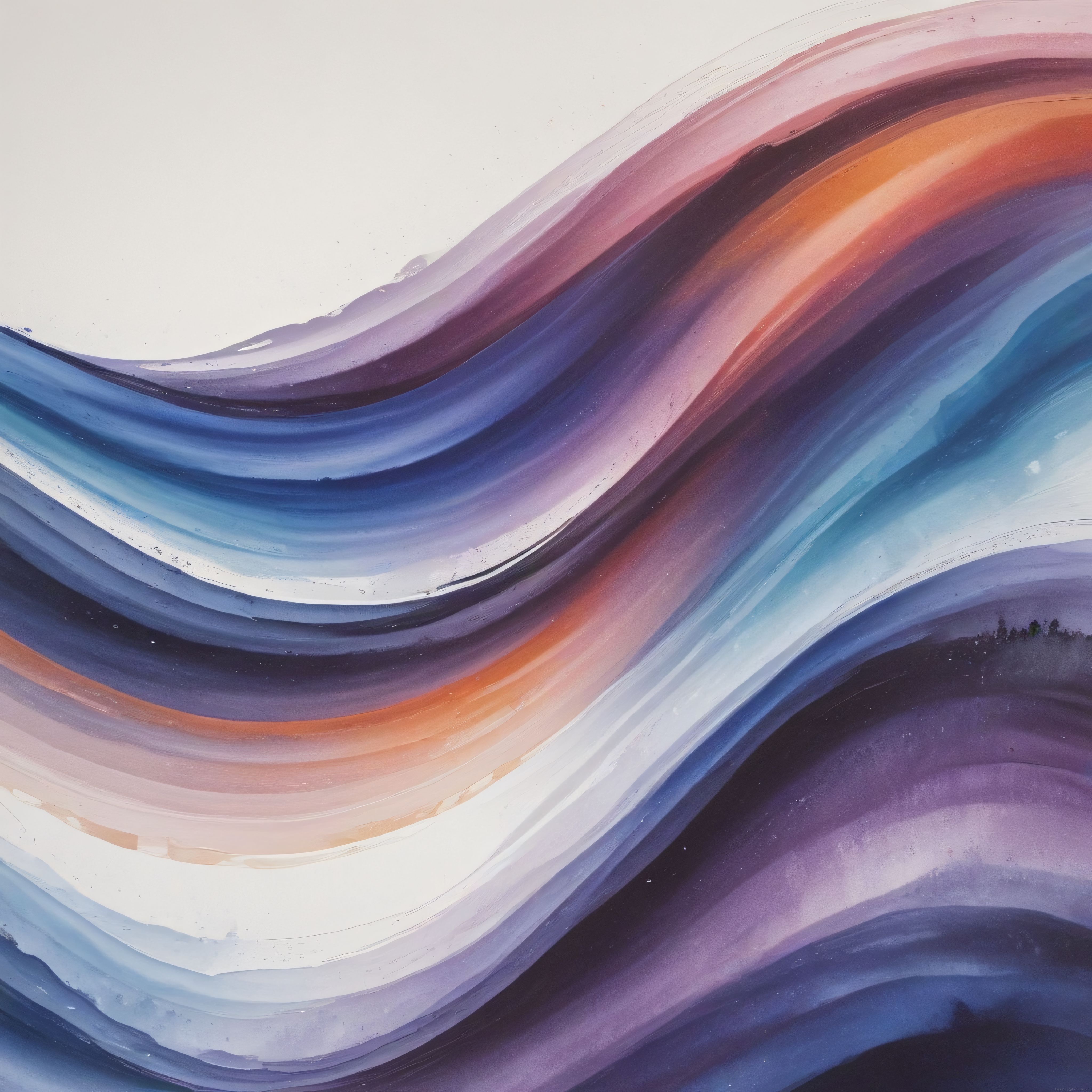 Soyut Akışkan Sanat: Pastel Mor Mavi ve Turuncu Dalgaların Uyumu