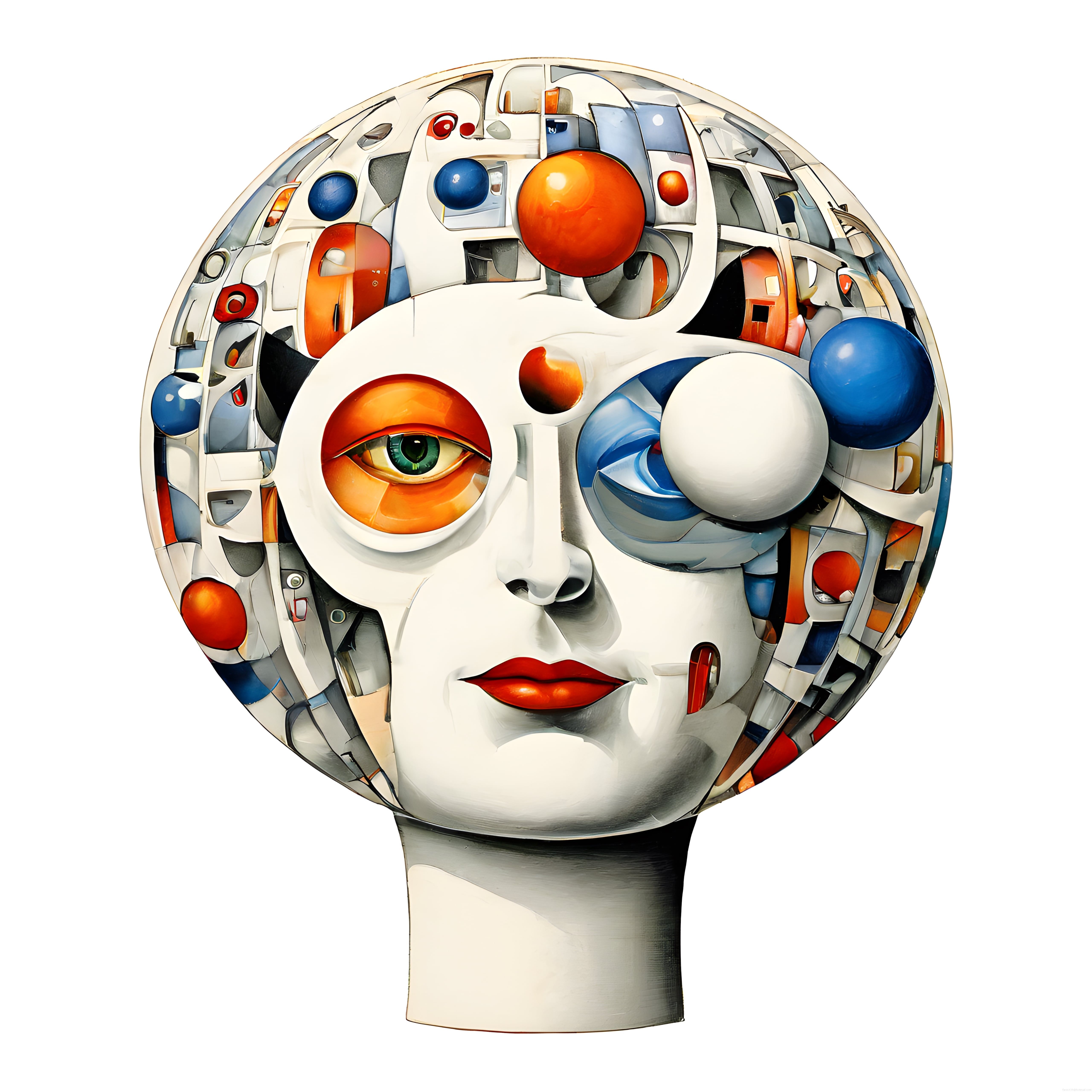 soyut dijital sanat geometrik kürelere sahip geleceğin robotik yüz portresi