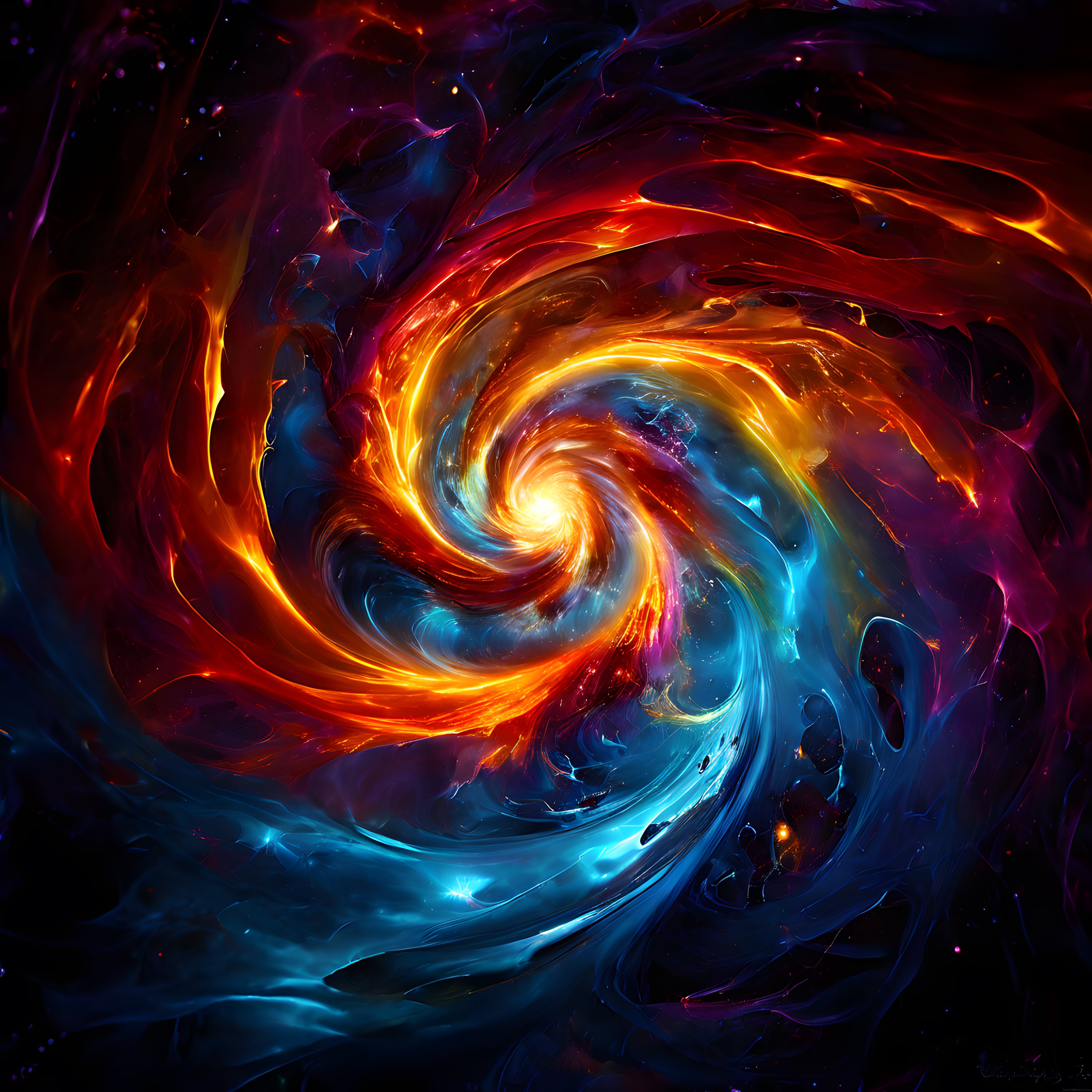 Soyut Dijital Sanat: Kırmızı Mavi Işık Huzmesiyle Fütüristik Spiral Tasarım