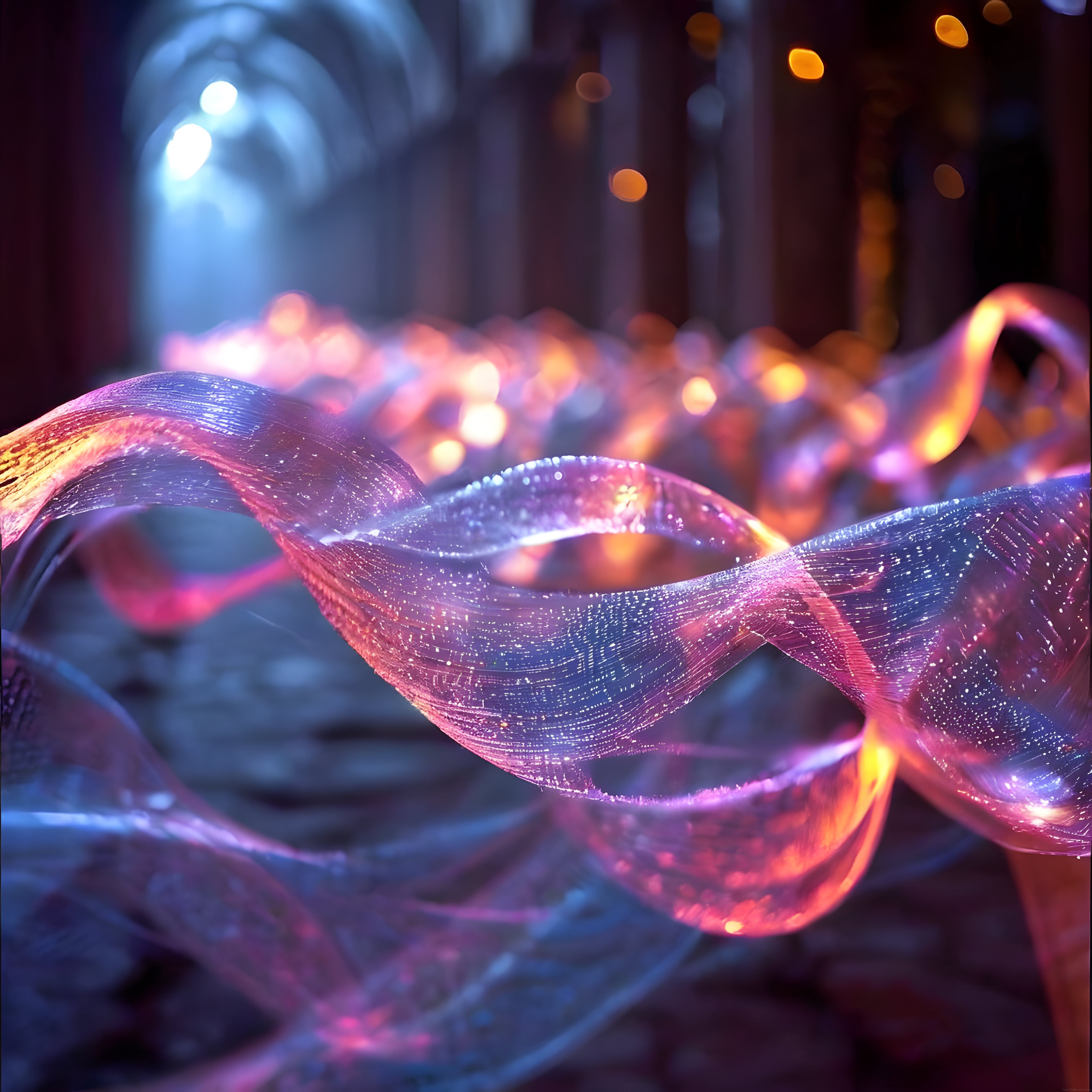 Soyut Dijital Sanat: Neon Işıltılı Dalgalı Formlar ve Gizemli Bokeh Detayları