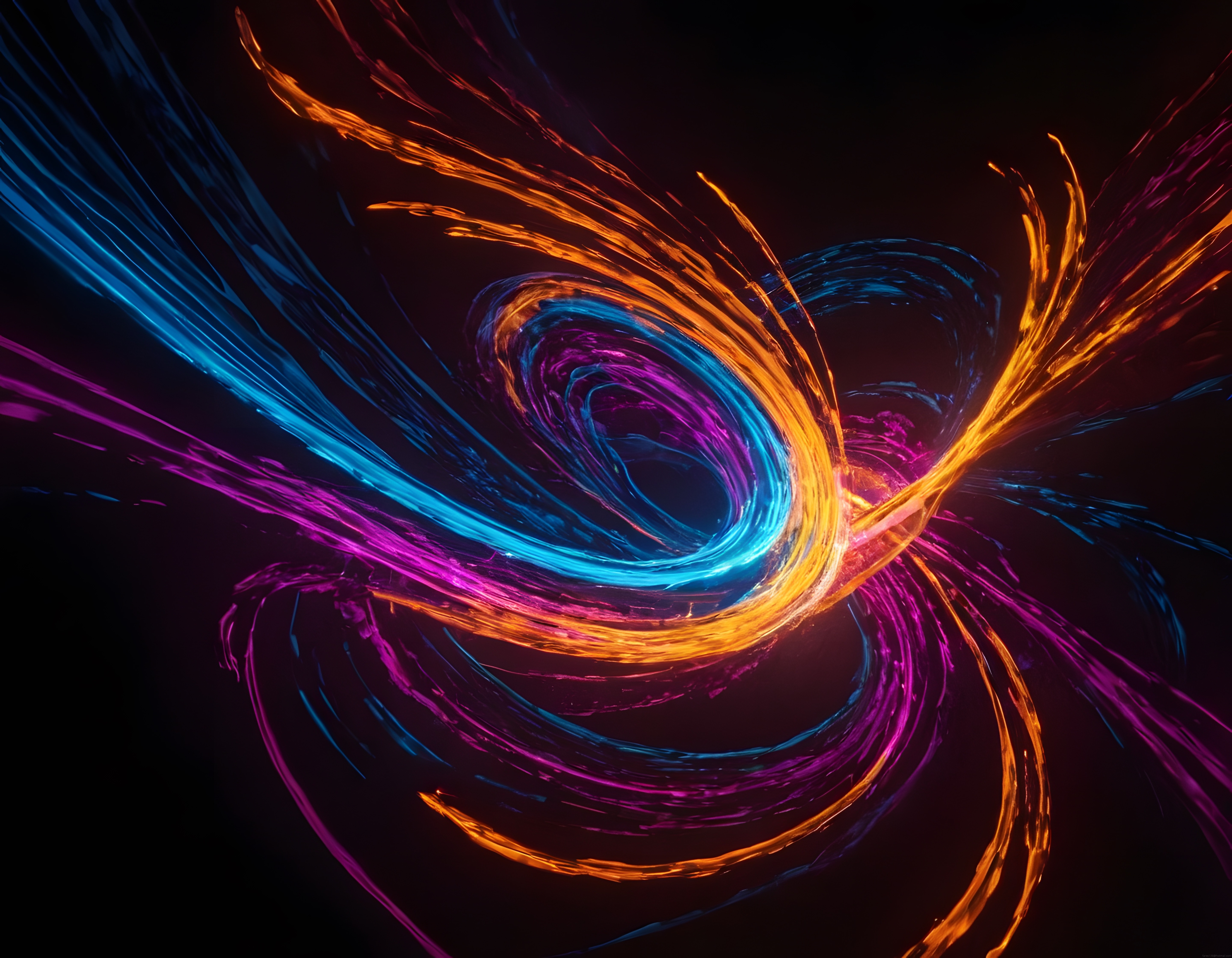 Soyut Dijital Sanat: Neon Renklerde Dönen Enerji Vortexi ve Işık Akıntıları