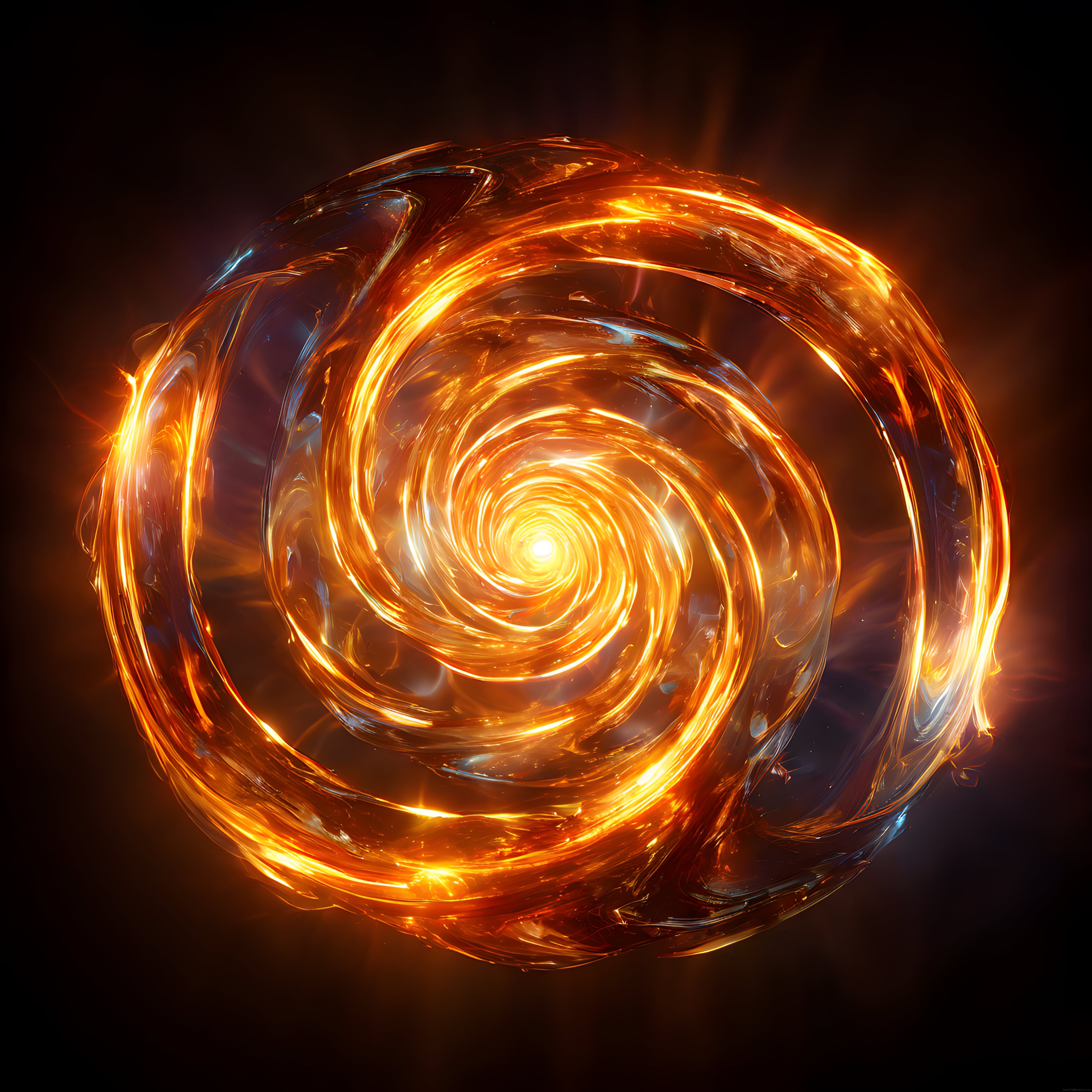 soyut dijital sanatta ışık ve ateşin karanlıktaki büyüleyici spiral dansı