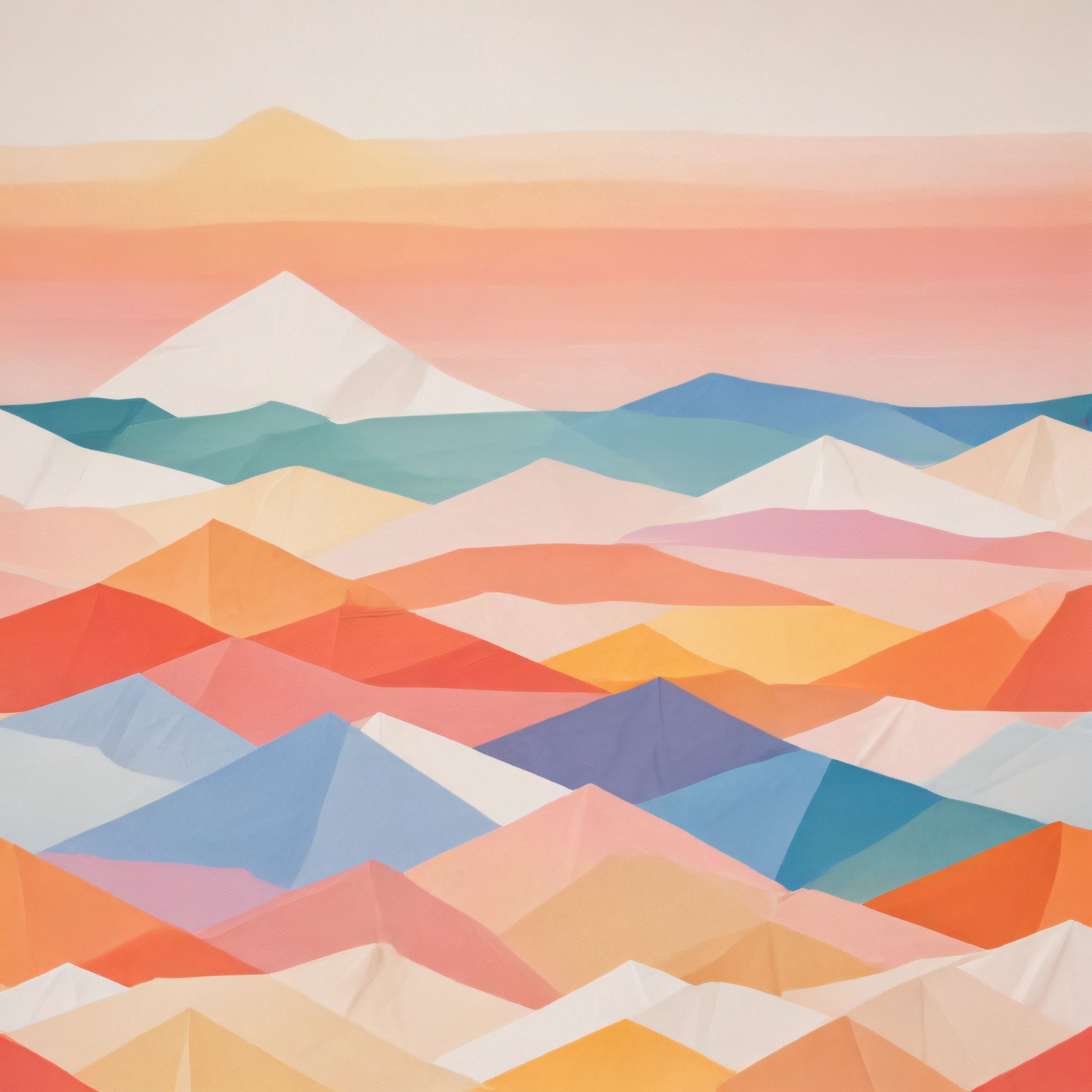 Soyut Geometrik Dağ Peyzajı: Pastel Tonlarda Modern ve Minimalist Dijital Sanat