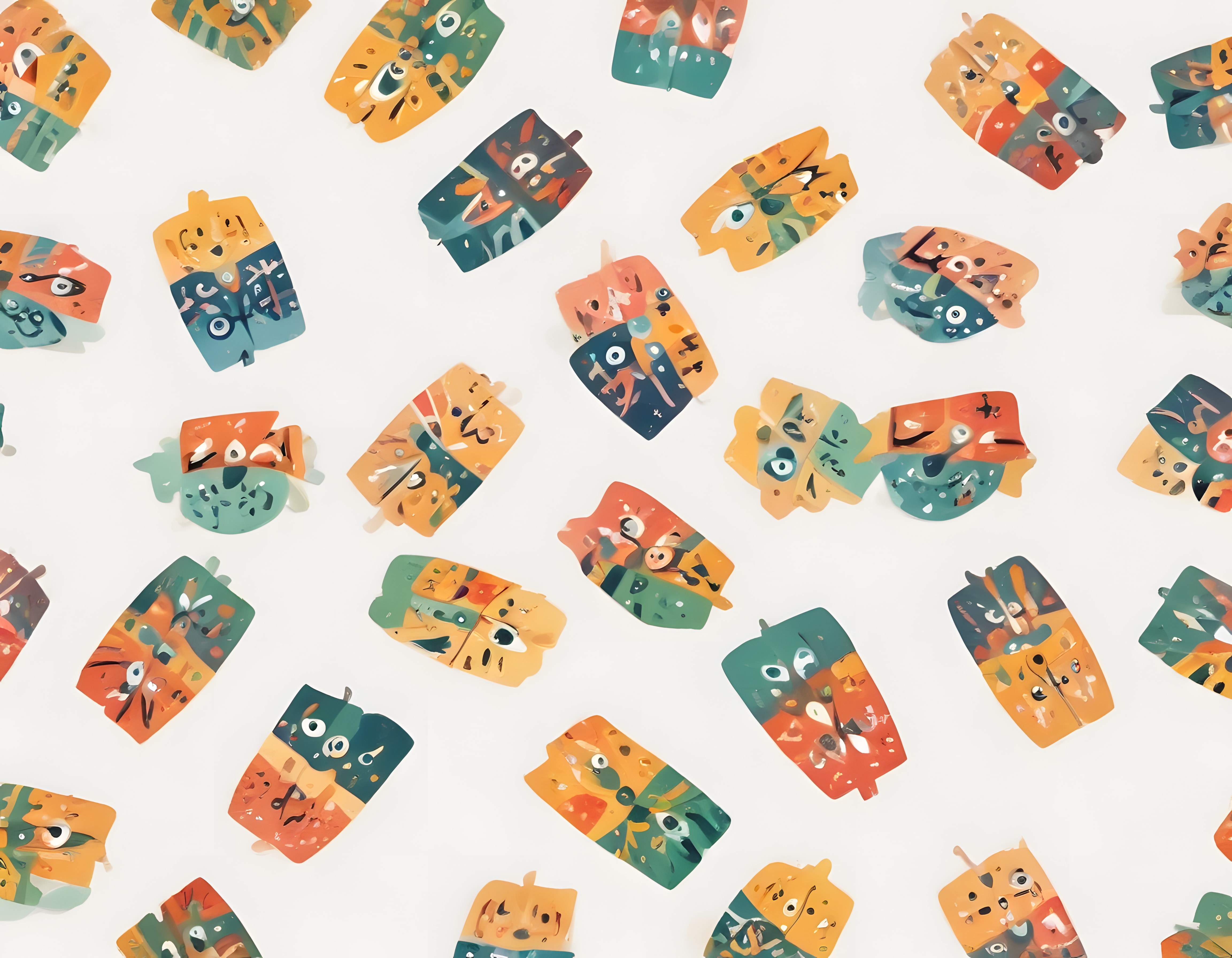 Soyut Geometrik Desen: Organik Şekiller ve Sıvı Boya Dokulu Dijital Sanat