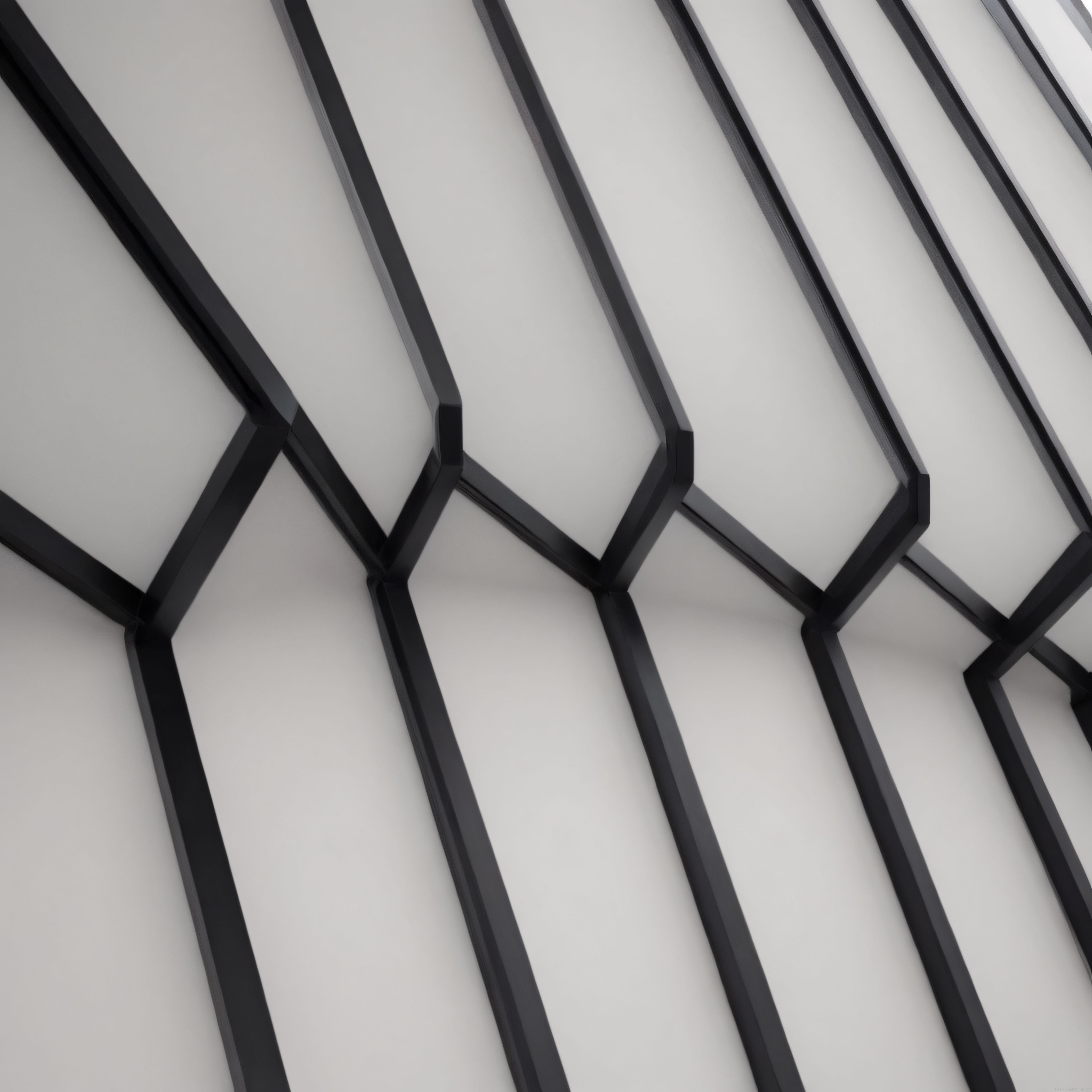 Soyut geometrik mimari detay: Siyah metal çubukların modern çatı tasarımı