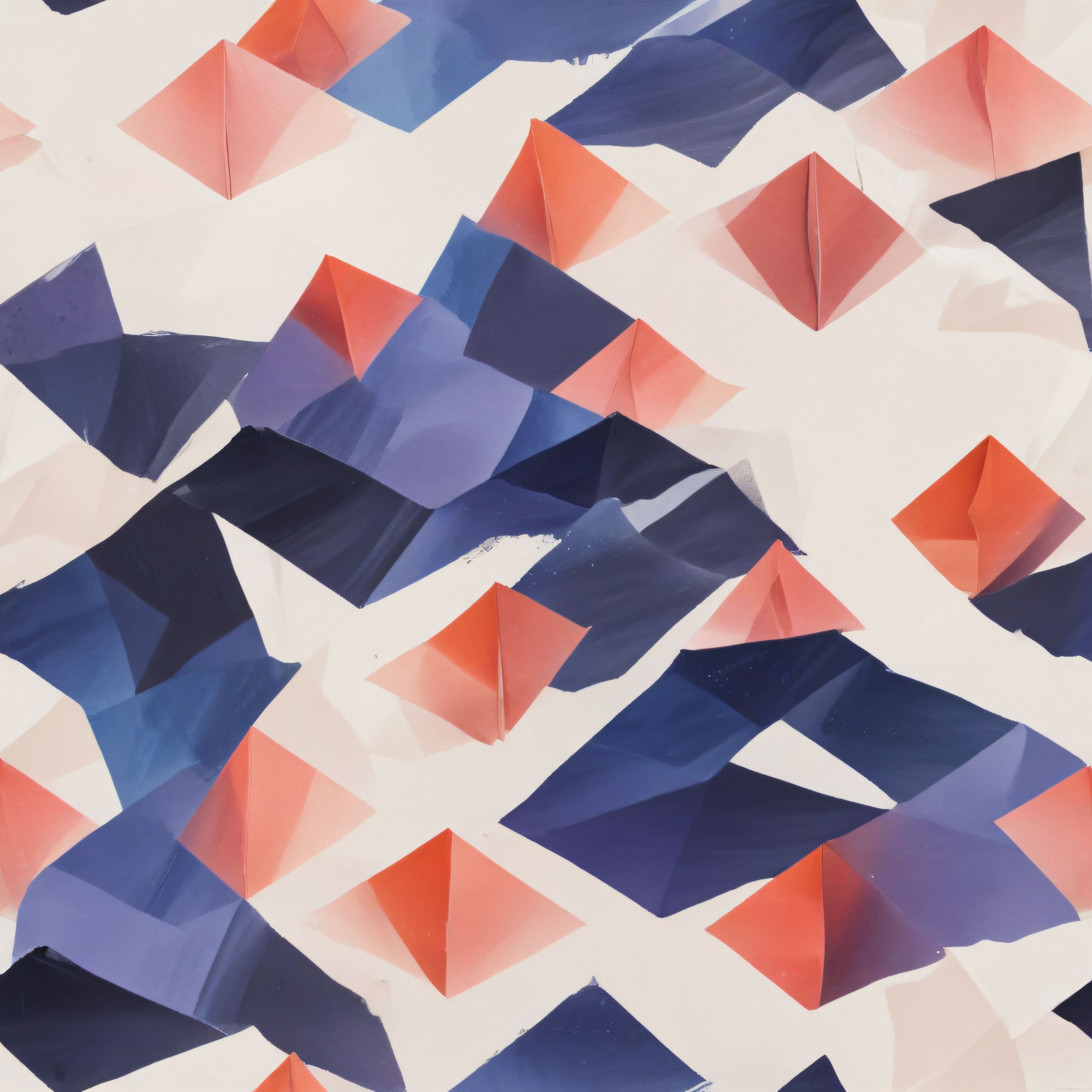 Soyut Geometrik Suluboya Desen: Mavi ve Turuncu Tonlarda Origami Stili Üçgenler