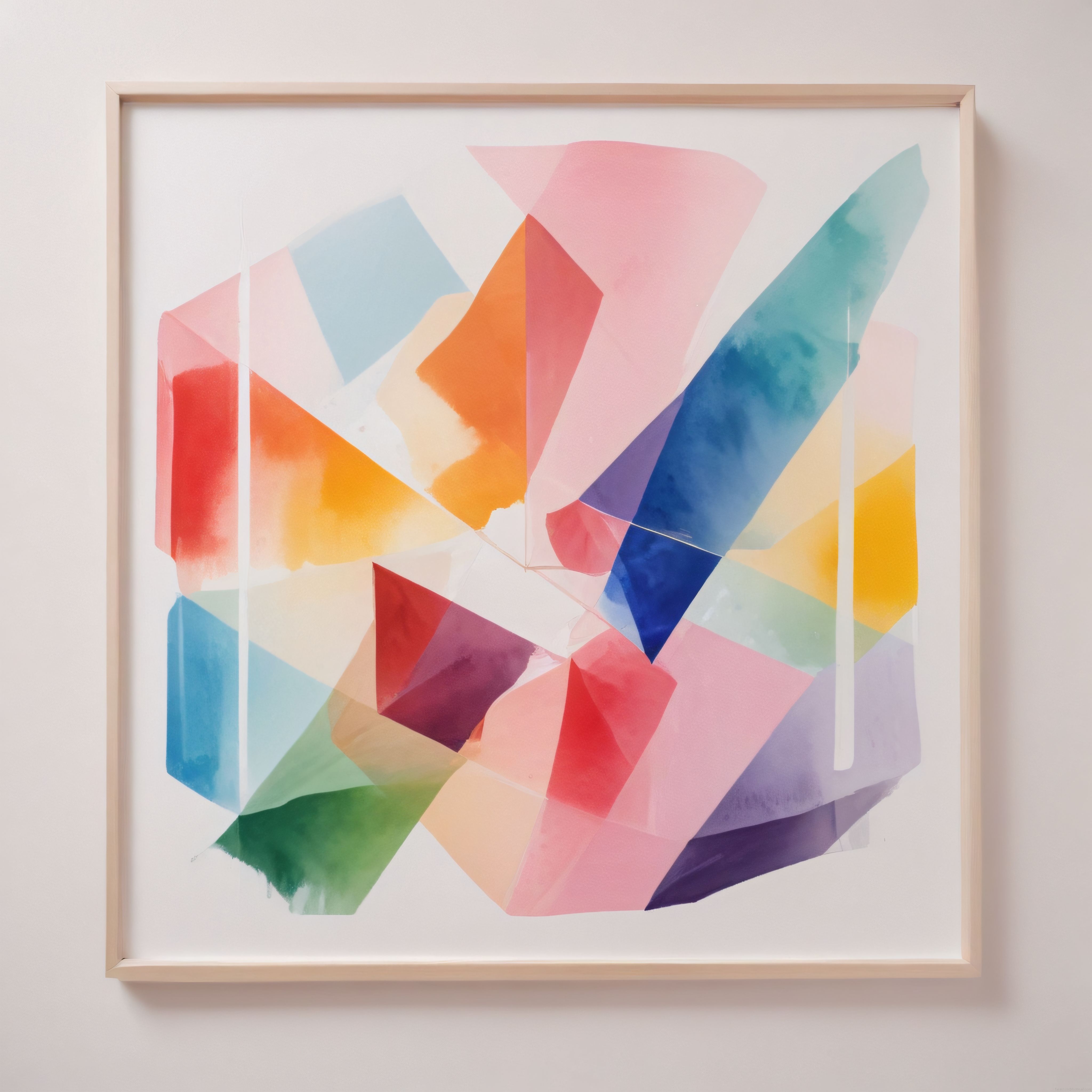 Soyut Geometrik Suluboya Kompozisyonu: Çerçeveli Renkli Modern Sanat Eseri