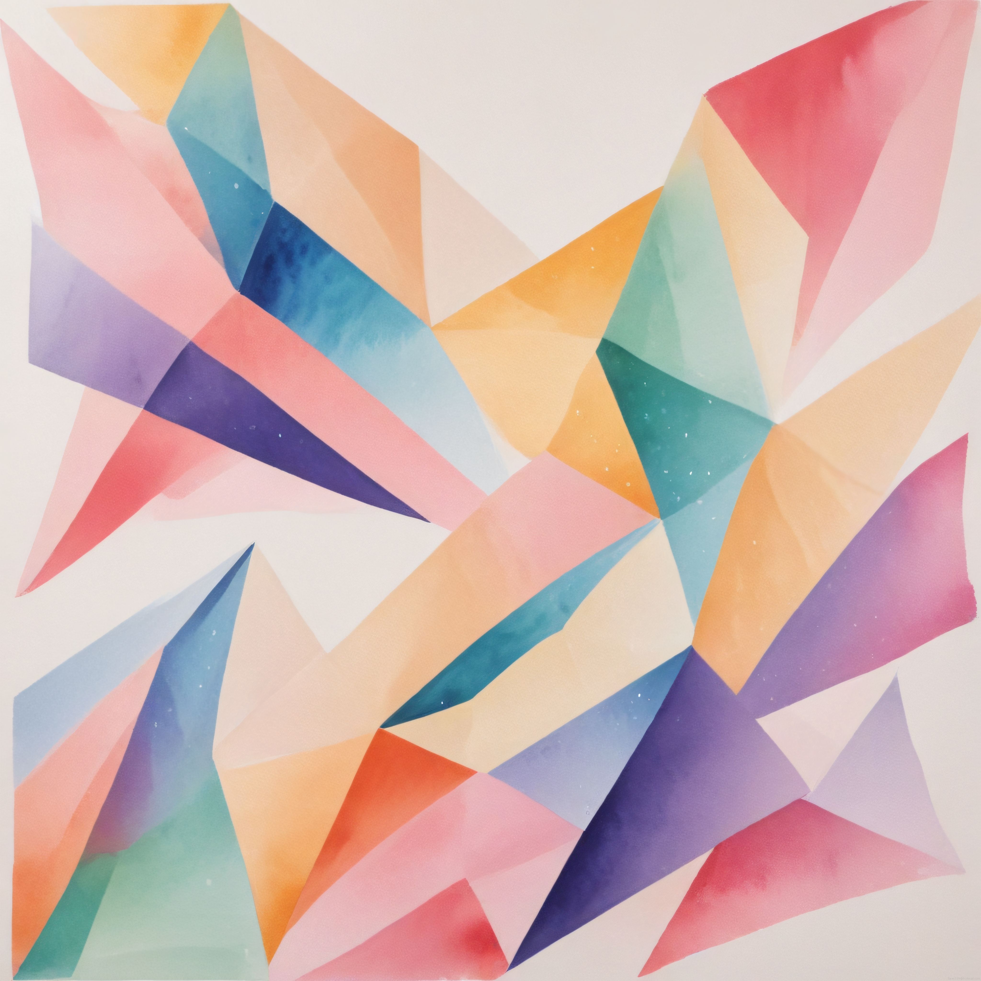 Soyut Geometrik Suluboya Sanatı: Pastel Renklerde Modern Üçgen Kompozisyon