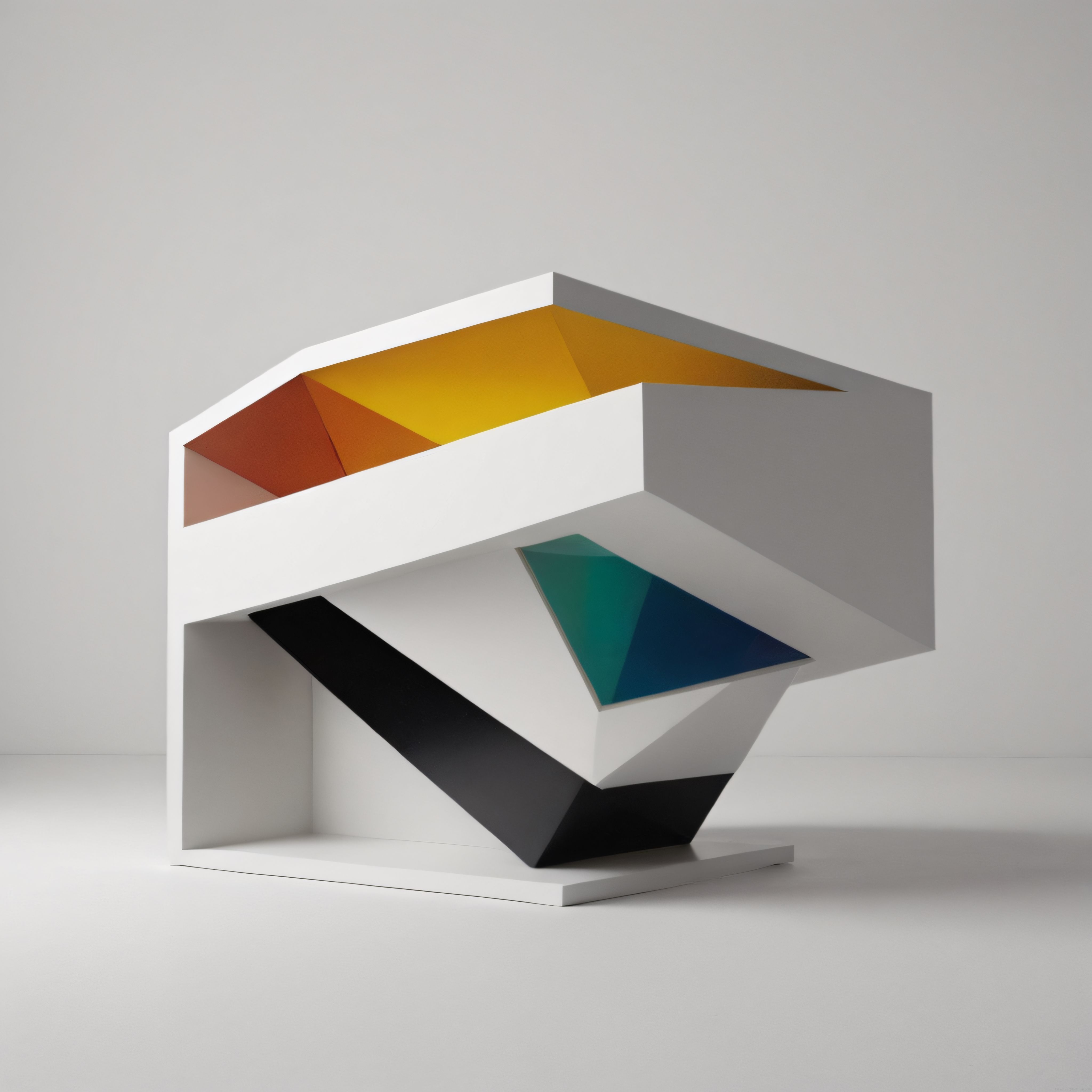 Soyut Geometrik Yapı ve Renkli Prizmatik Detayların Minimalist Uyumu