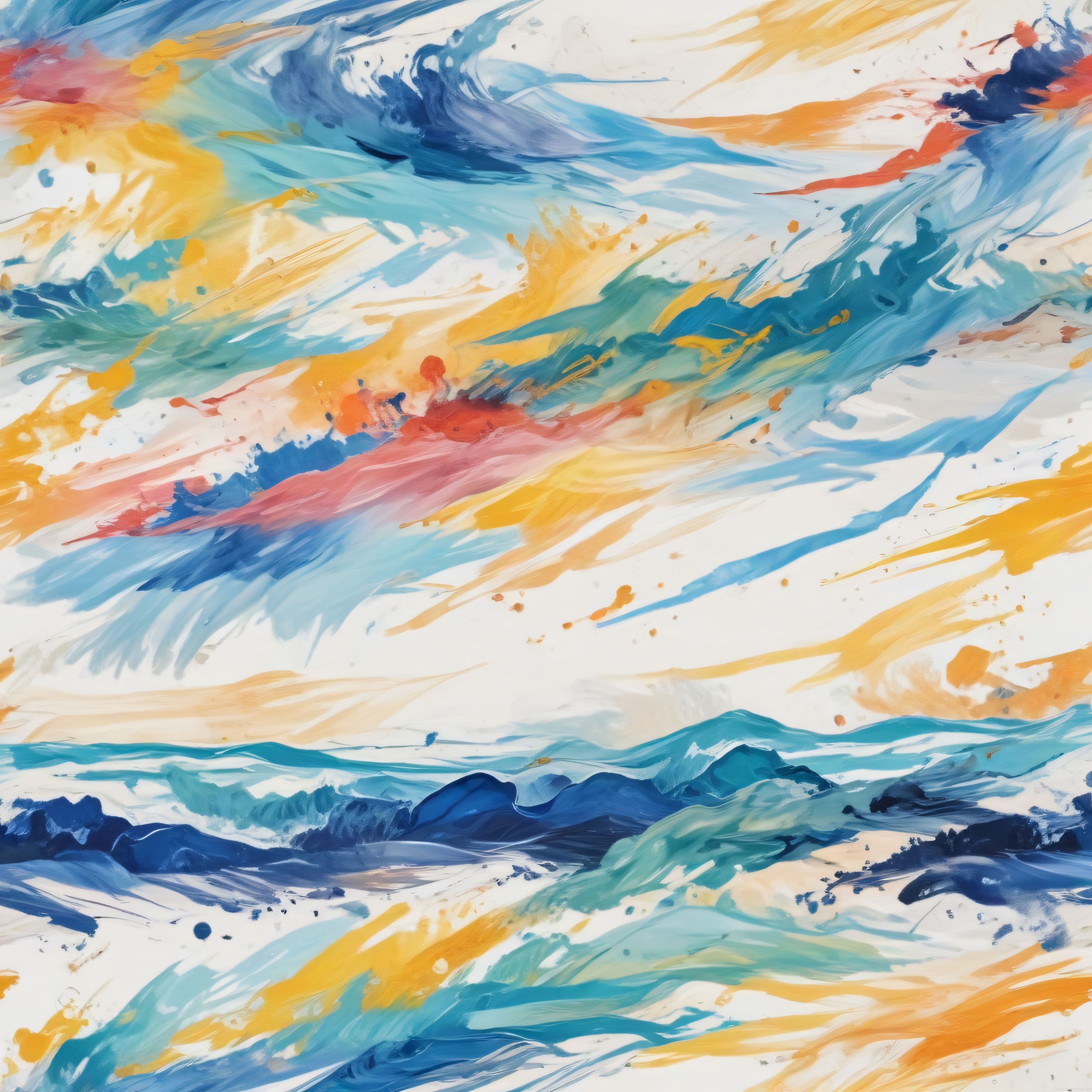 Soyut Gökyüzü ve Okyanusun Mavi Turuncu Fırça Darbeleriyle Dansı