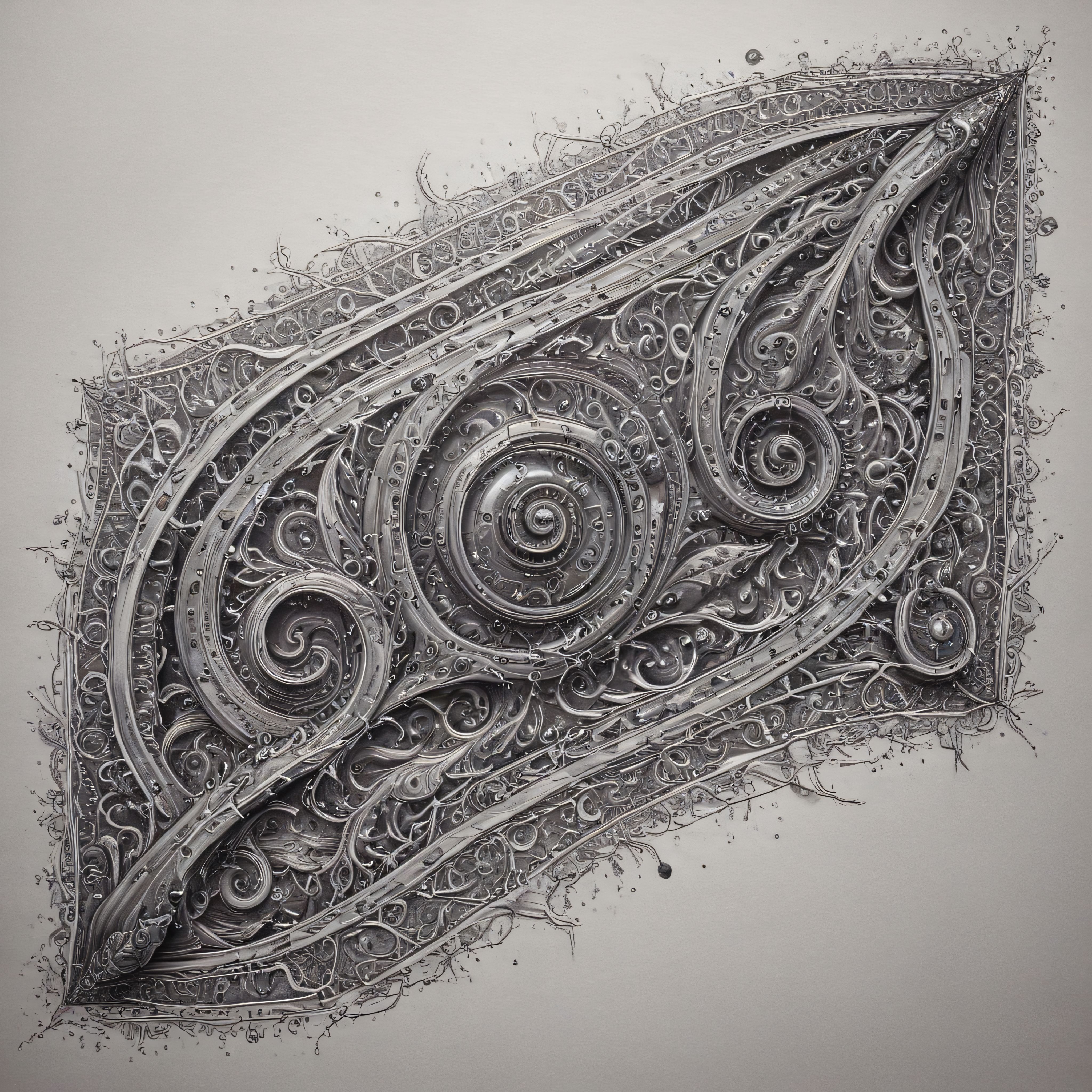Soyut Gümüş Spiral Desen: Mekanik ve Organik Detayların Dijital Buluşması