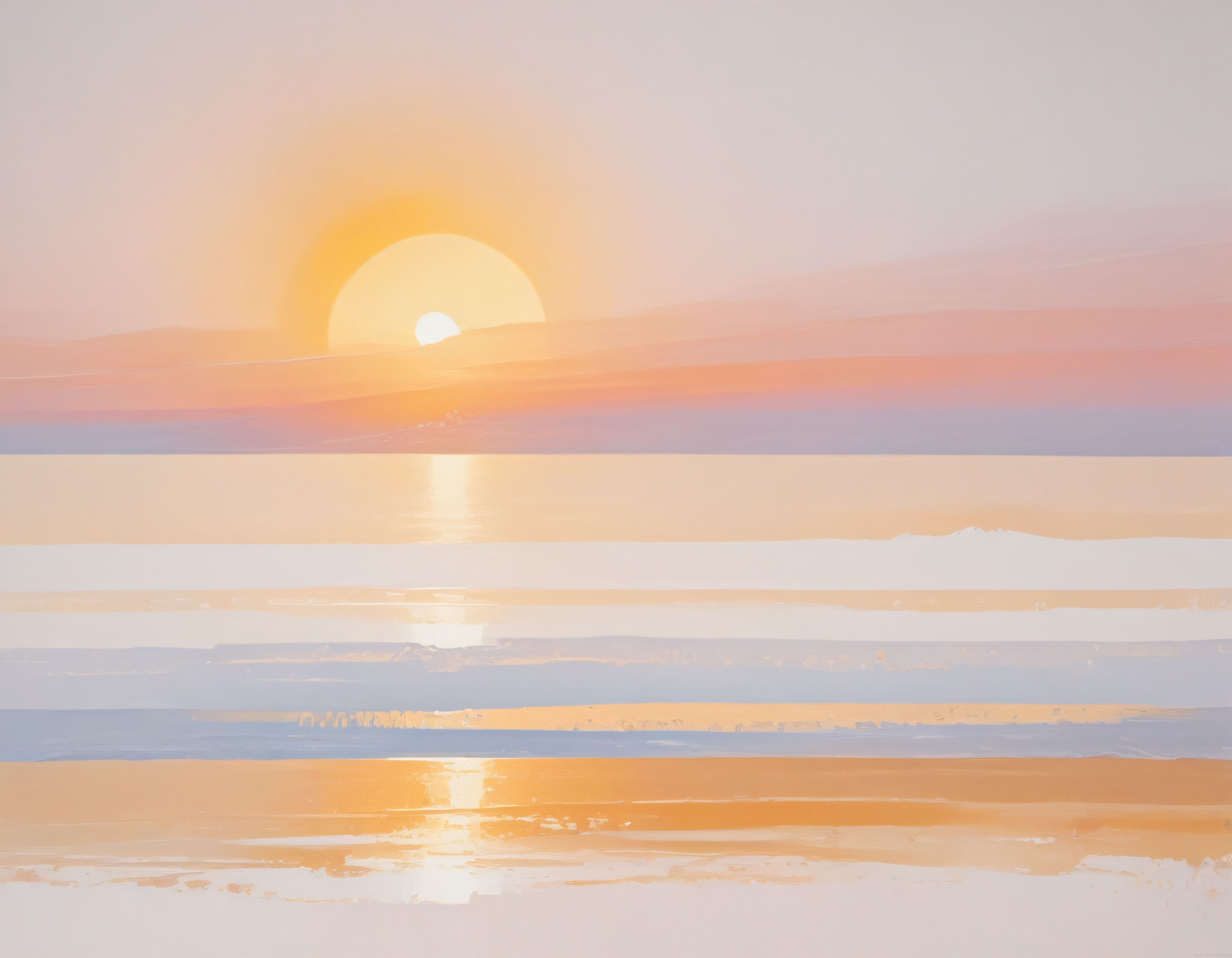 Soyut Günbatımı ve Deniz Yansıması: Pastel Renklerde Minimalist Sanat Eseri