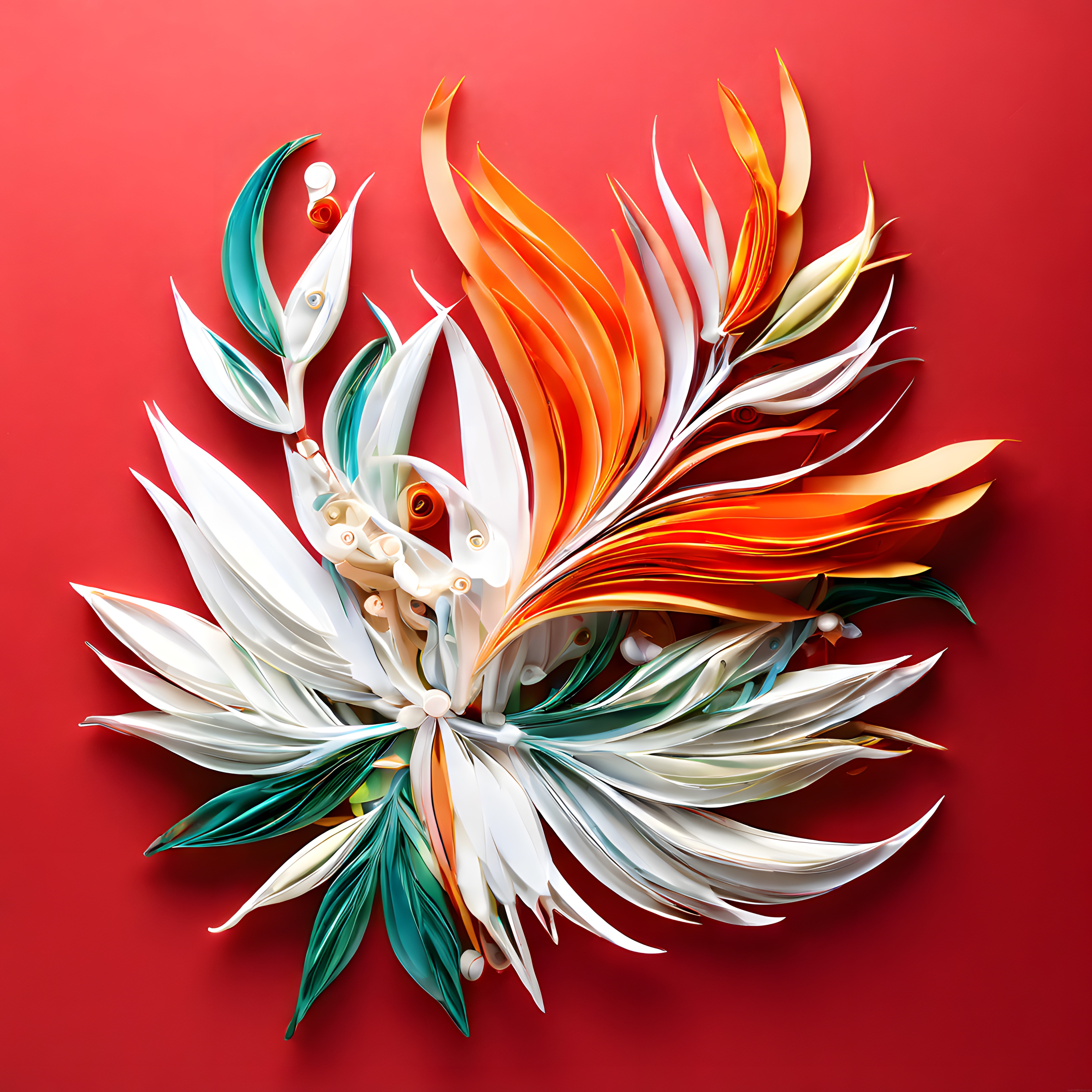 Soyut Kağıt Katlama Sanatı: Kırmızı Zeminde Quilling Çiçek Motifleri