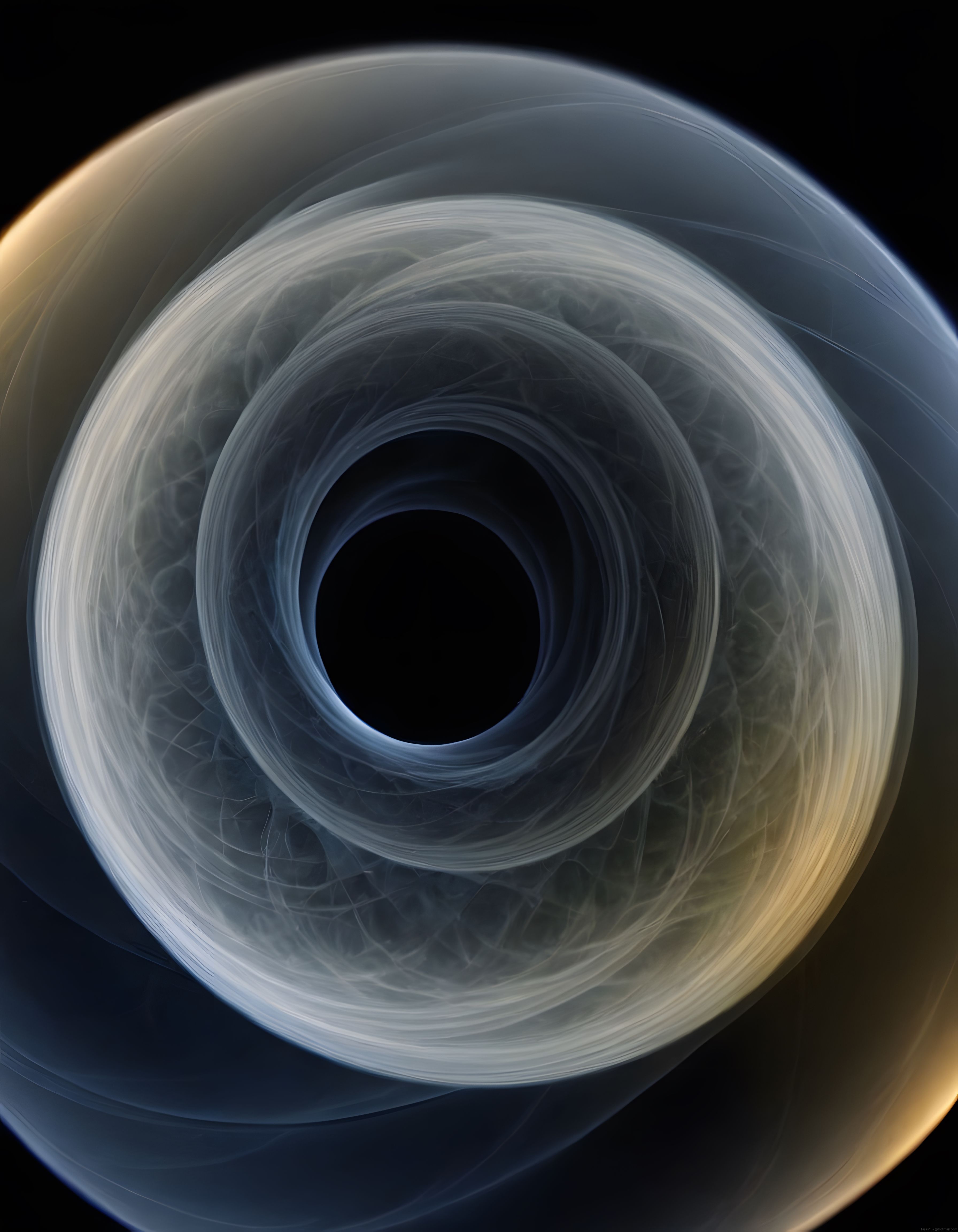 Soyut Kozmik Vortex: Altın ve Mavi Tonlarda Dönen Işık Halkaları ve Sonsuzluk