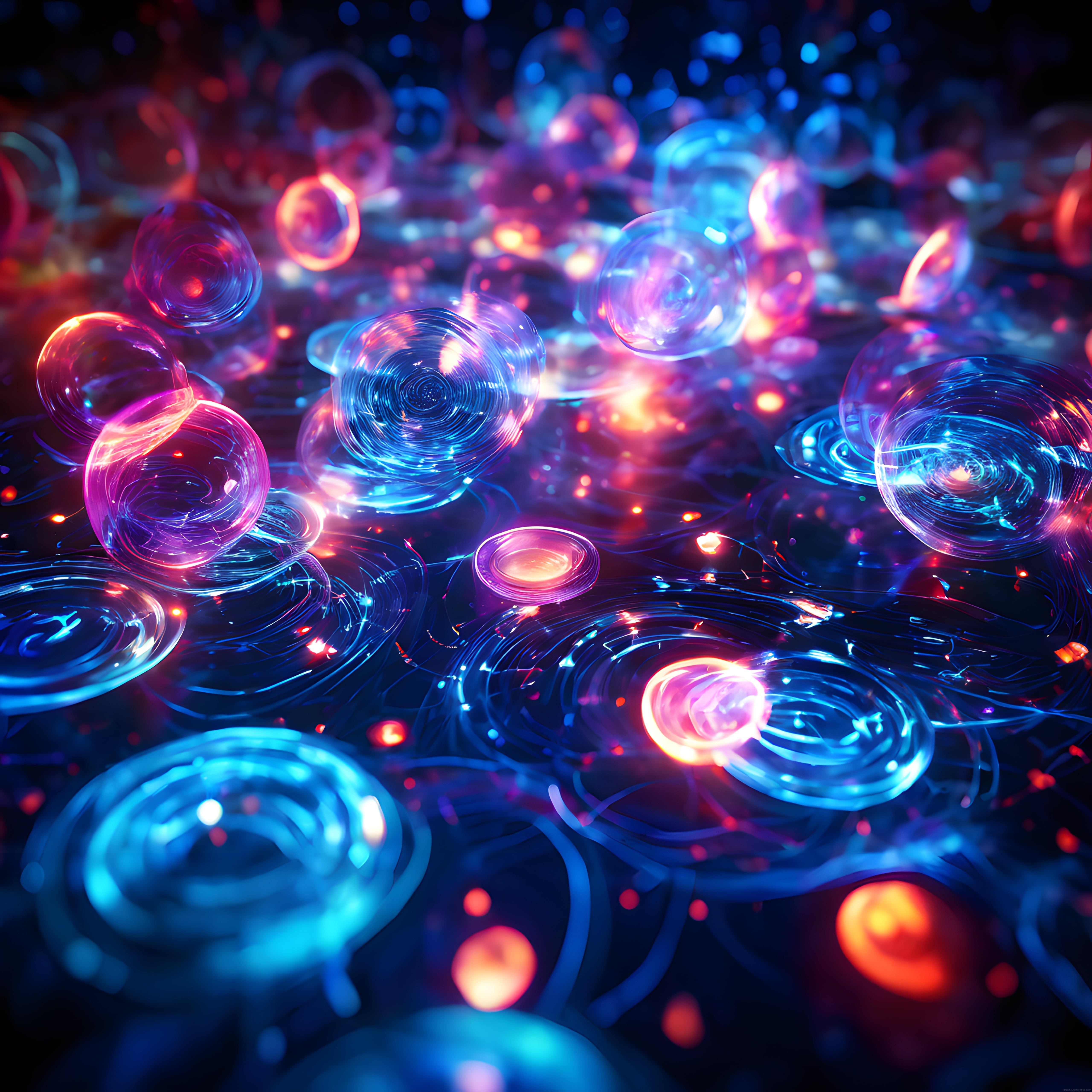 Soyut Neon Dijital Sanat: Holografik Işık Halkaları ve Gelecek Temalı Görsel