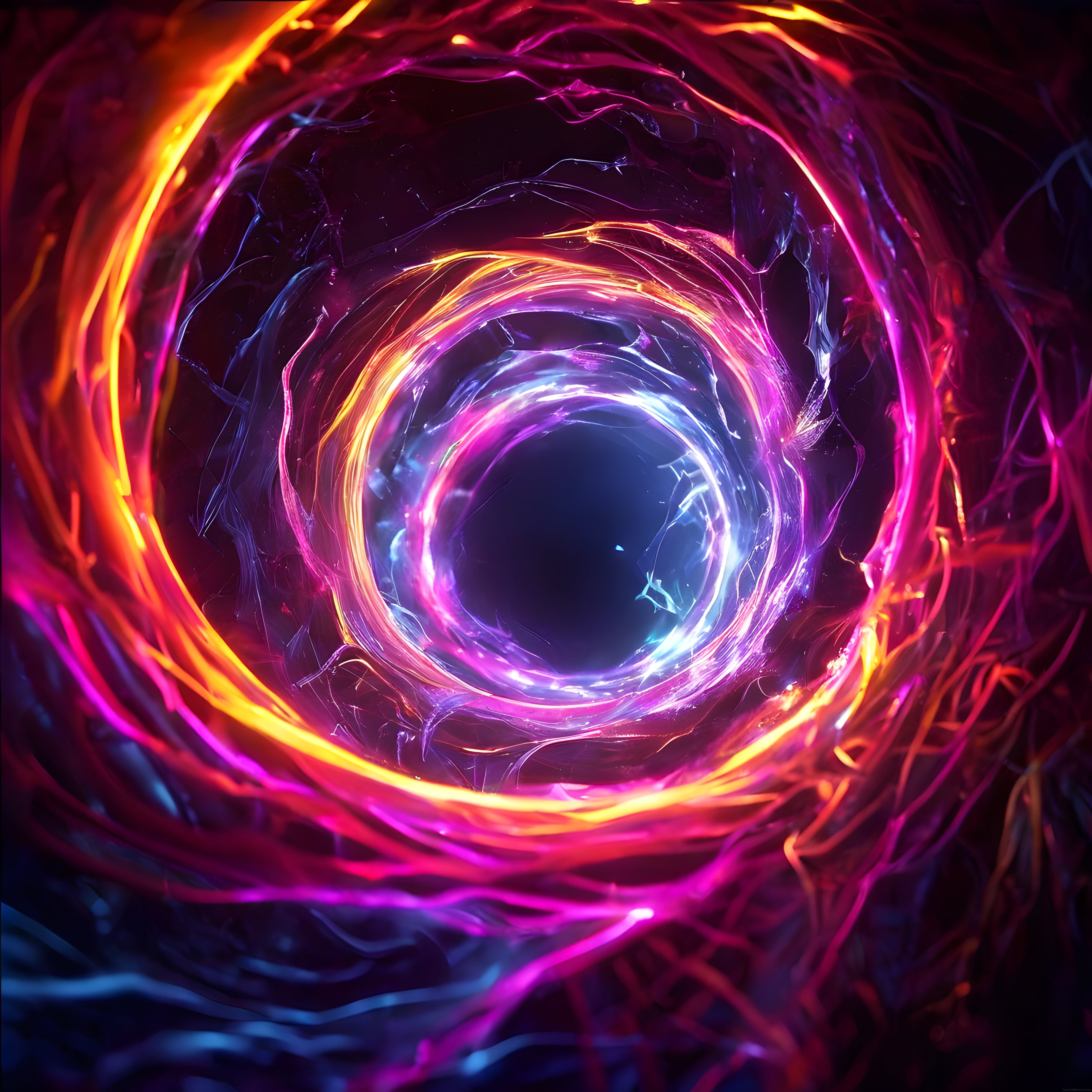 Soyut Neon Solucan Deliği ve Işık Halkalarıyla Gizemli Uzay Portalı