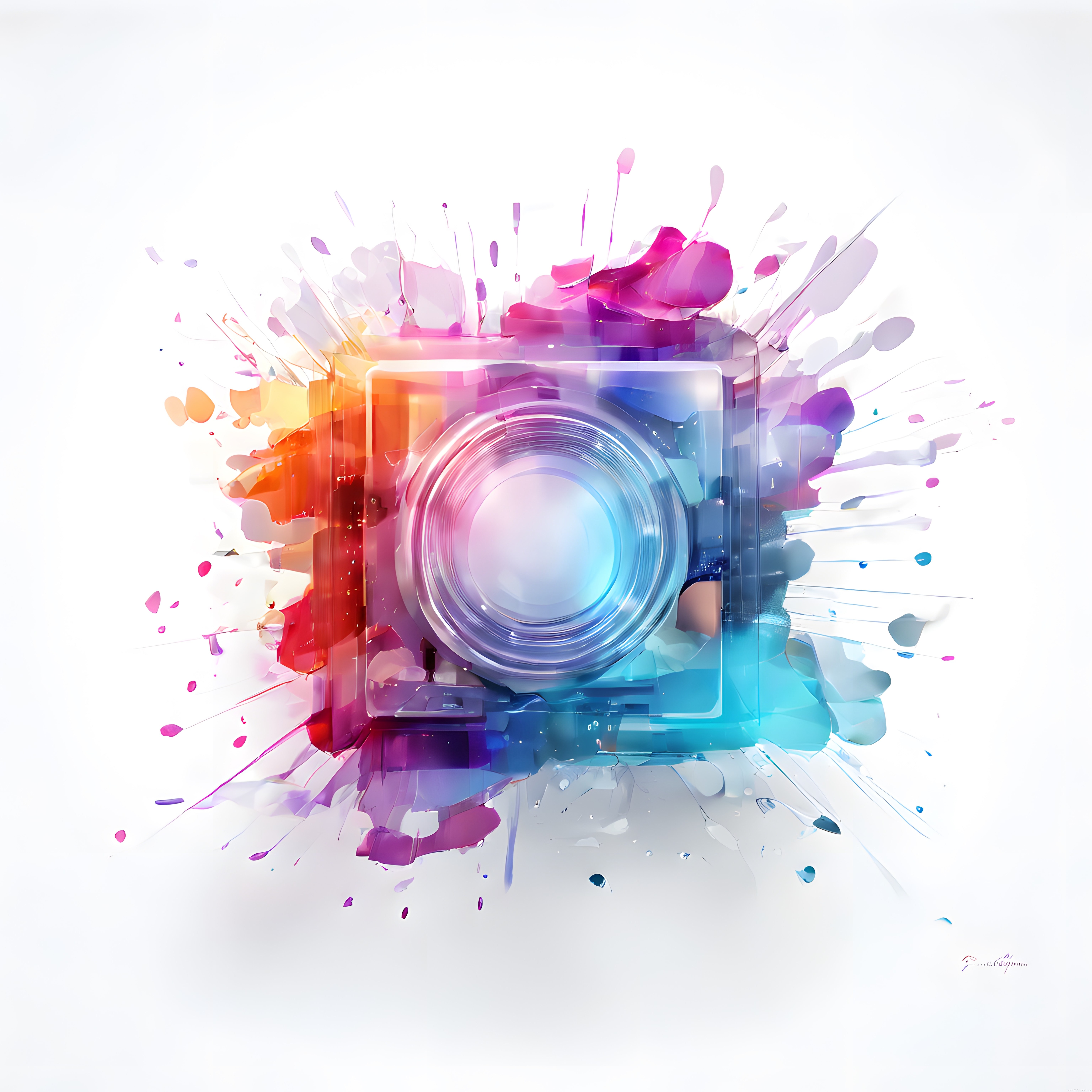 Soyut Renkli Boya Patlaması Efektli Modern Fotoğraf Makinesi İllüstrasyonu