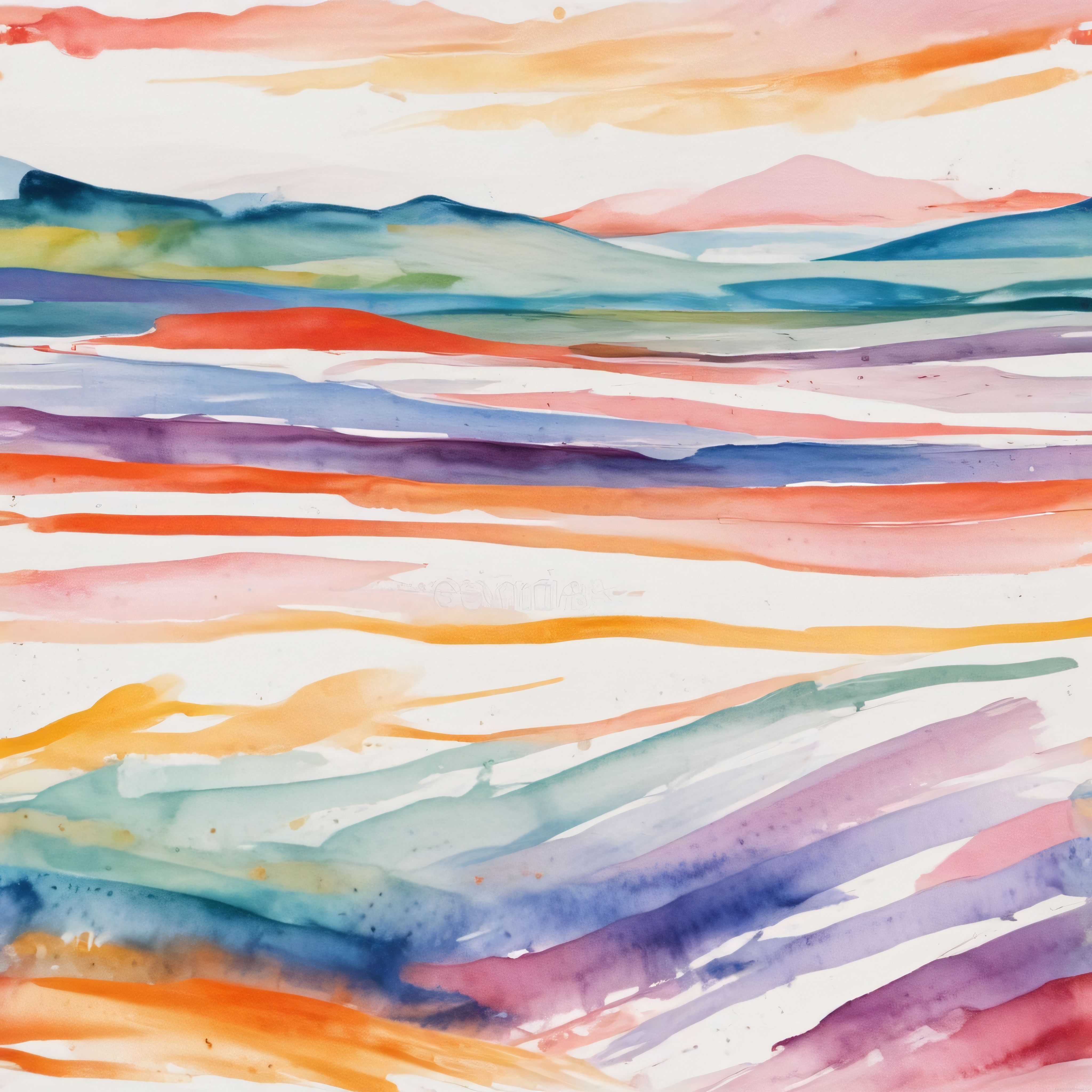 Soyut Suluboya Deseni: Gökkuşağı Tonlarında Yumuşak Akışkan Çizgi Katmanları