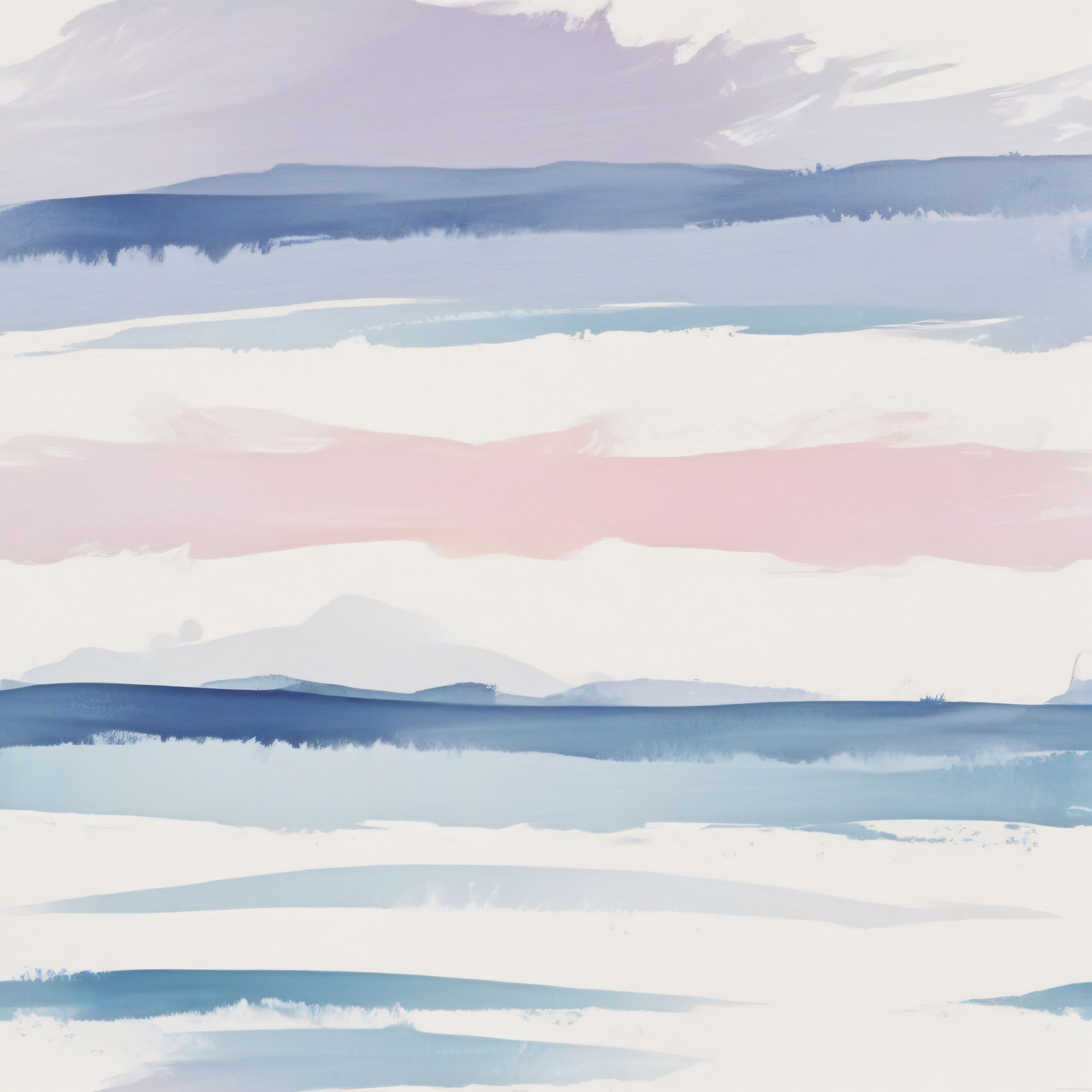 Soyut Suluboya Manzara: Pastel Mavi ve Pembe Tonlarında Minimalist Sanat