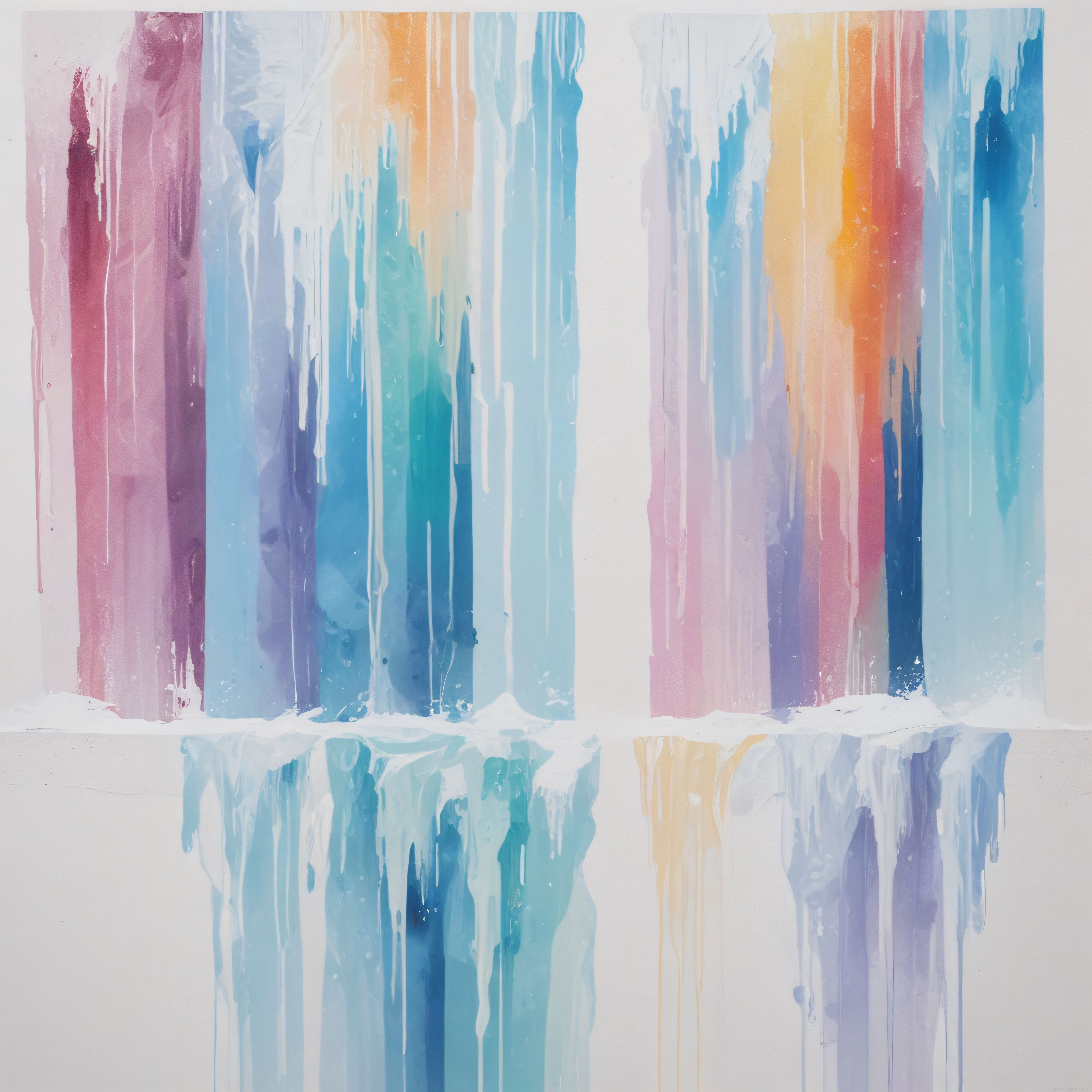 Soyut Suluboya Sanat Eseri: Pastel Renklerde Akışkan Boya Damlaları ve Yansımaları