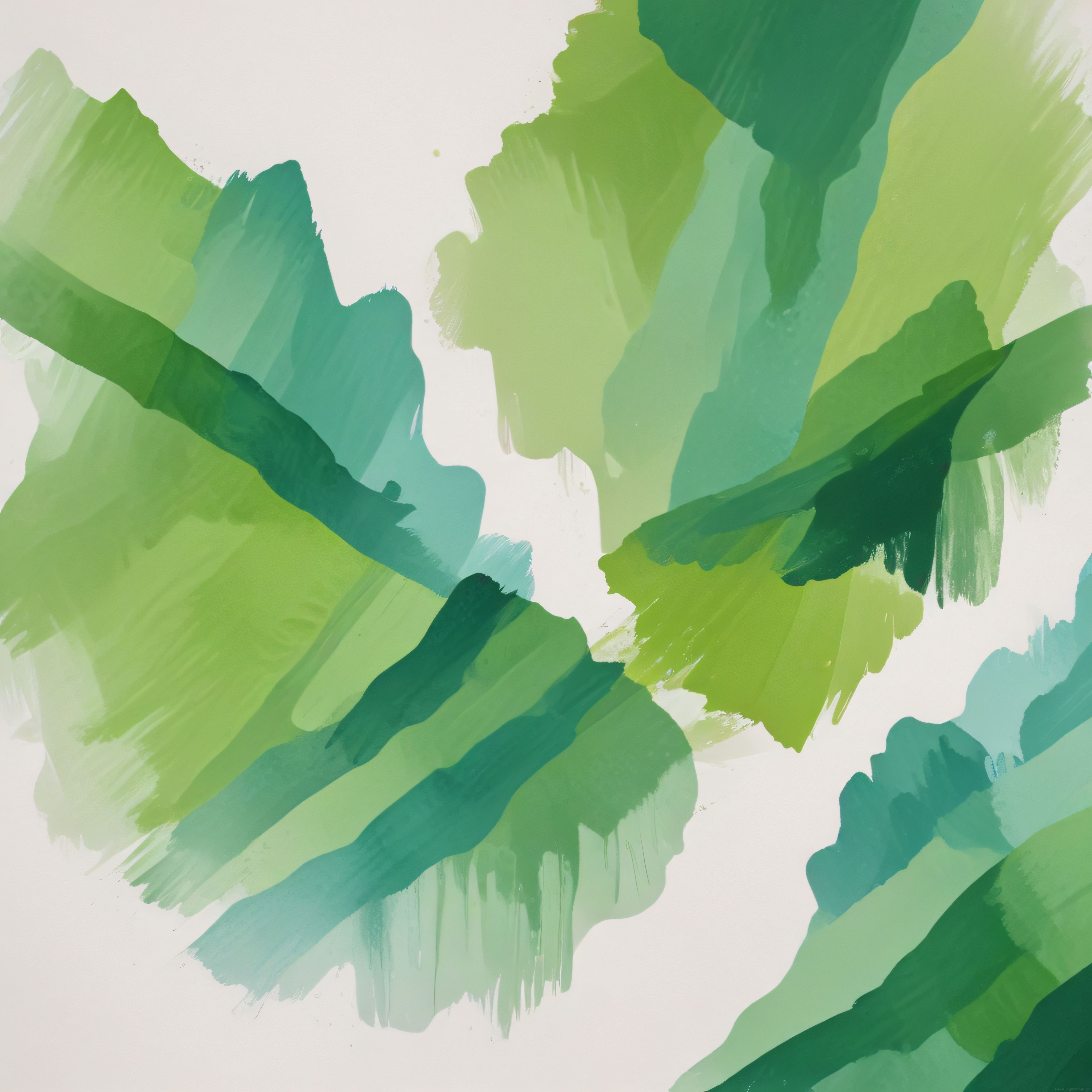 Soyut yeşil suluboya tablo: fırça darbeleriyle dinamik ve modern kompozisyon