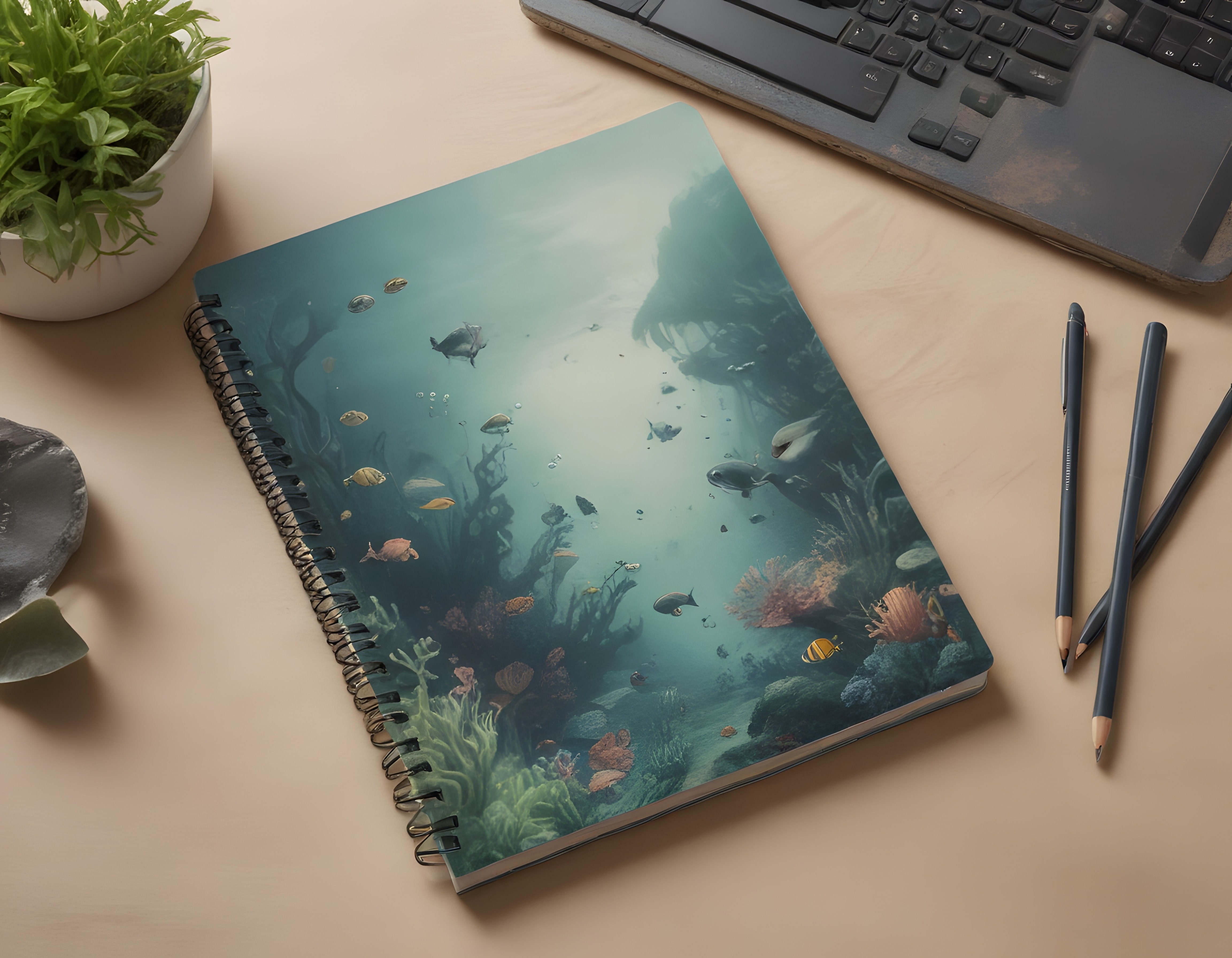 Spiral Defter Kapağında Büyüleyici Okyanus Manzarası ve Mercan Resifleri