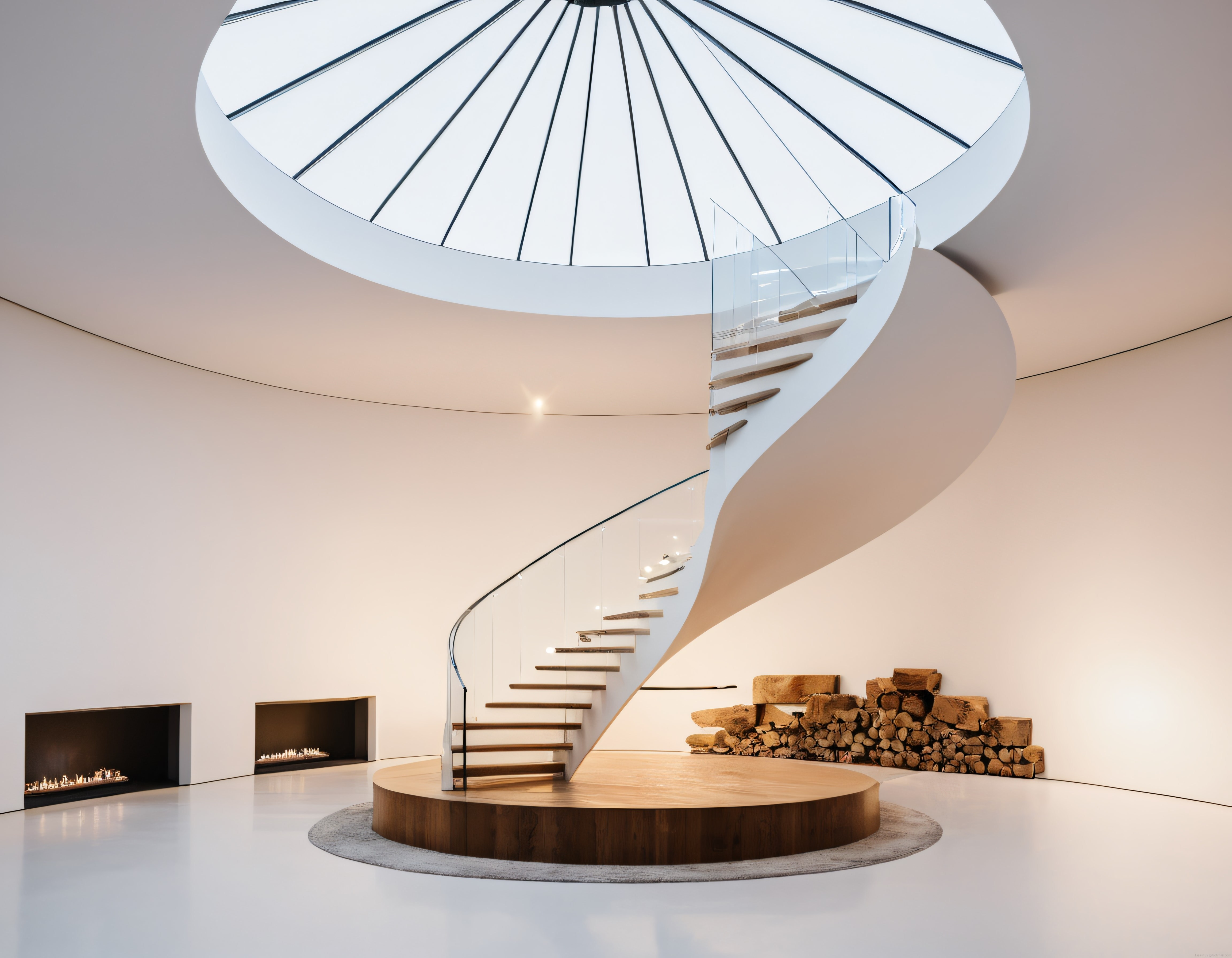 Spiral Merdiven ve Kubbe Tavanlı Lüks Modern Villa İç Mekan Tasarımı