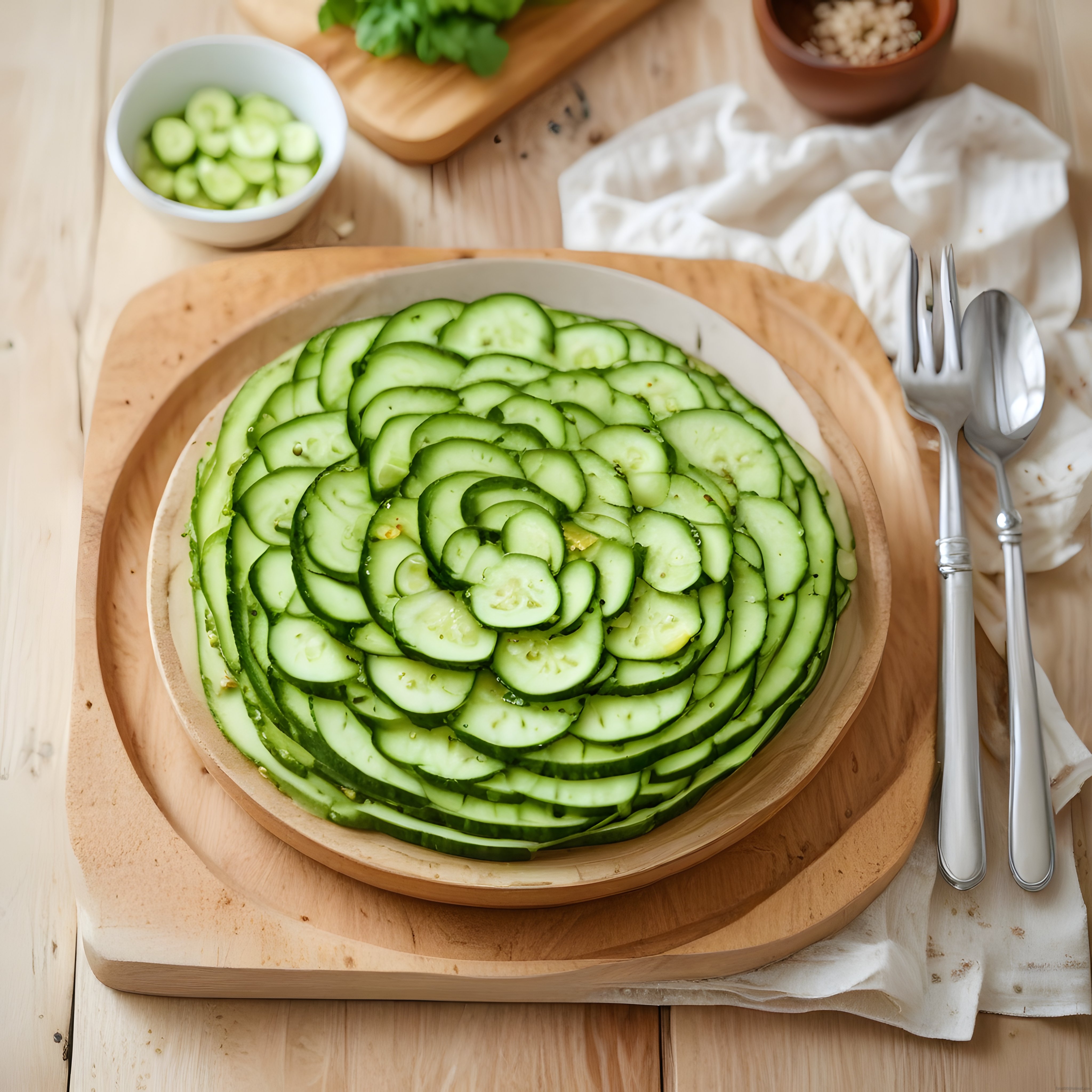 Spiral salatalık dilimleriyle hazırlanan taze ve sağlıklı salata sunumu