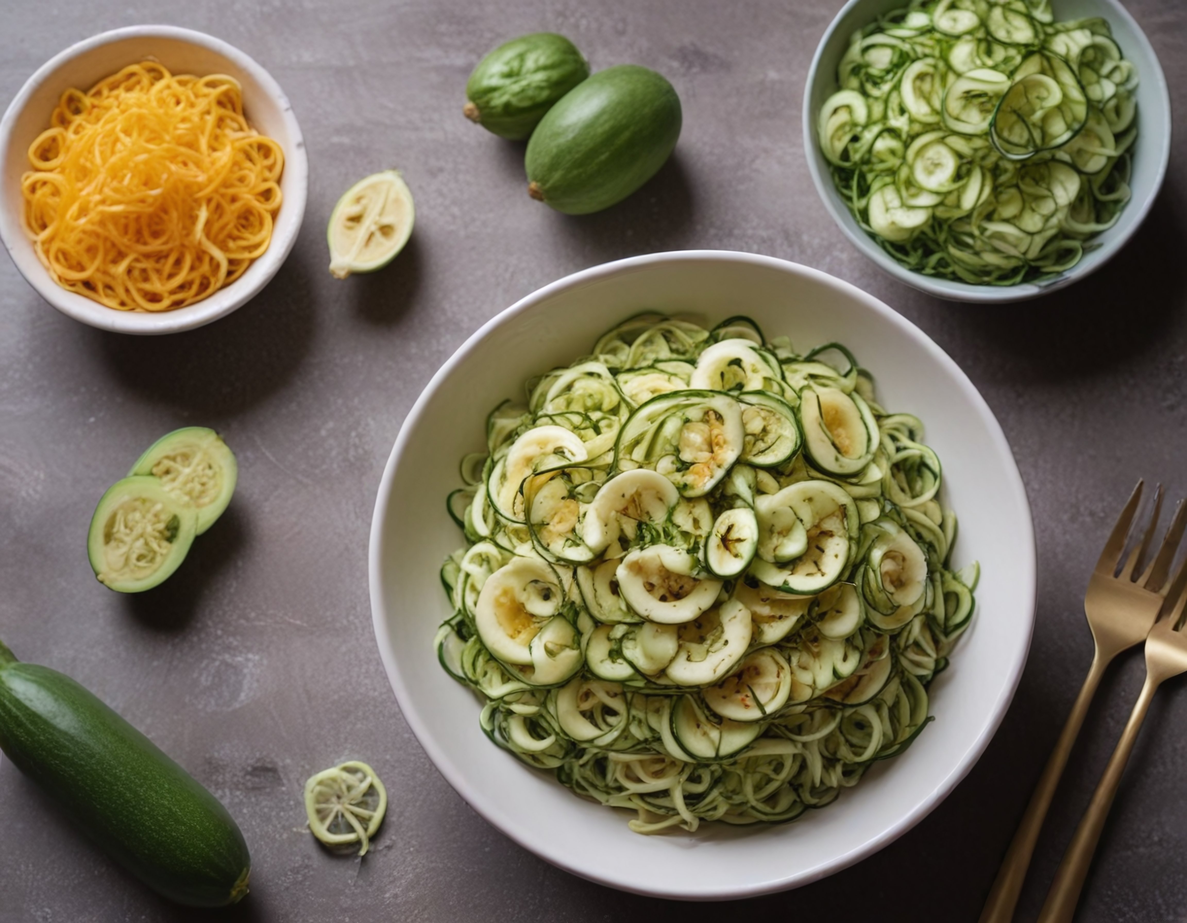 Spiralize Sebzelerden Oluşan Sağlıklı ve Renkli Bir Öğün Sunumu