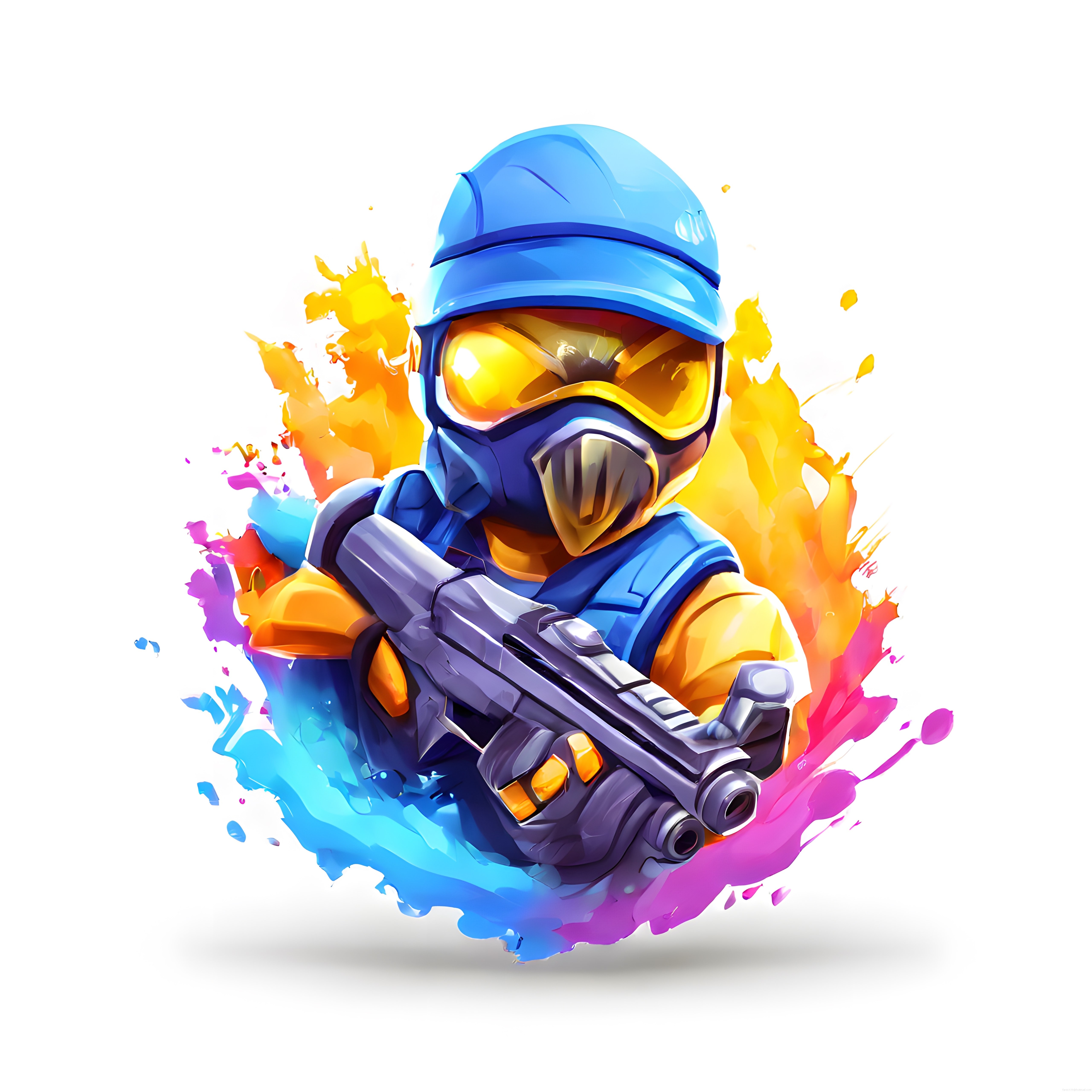 Splatoon Tarzı Renkli Boya Sıçratları ve Fütüristik Asker Oyun Sanatı