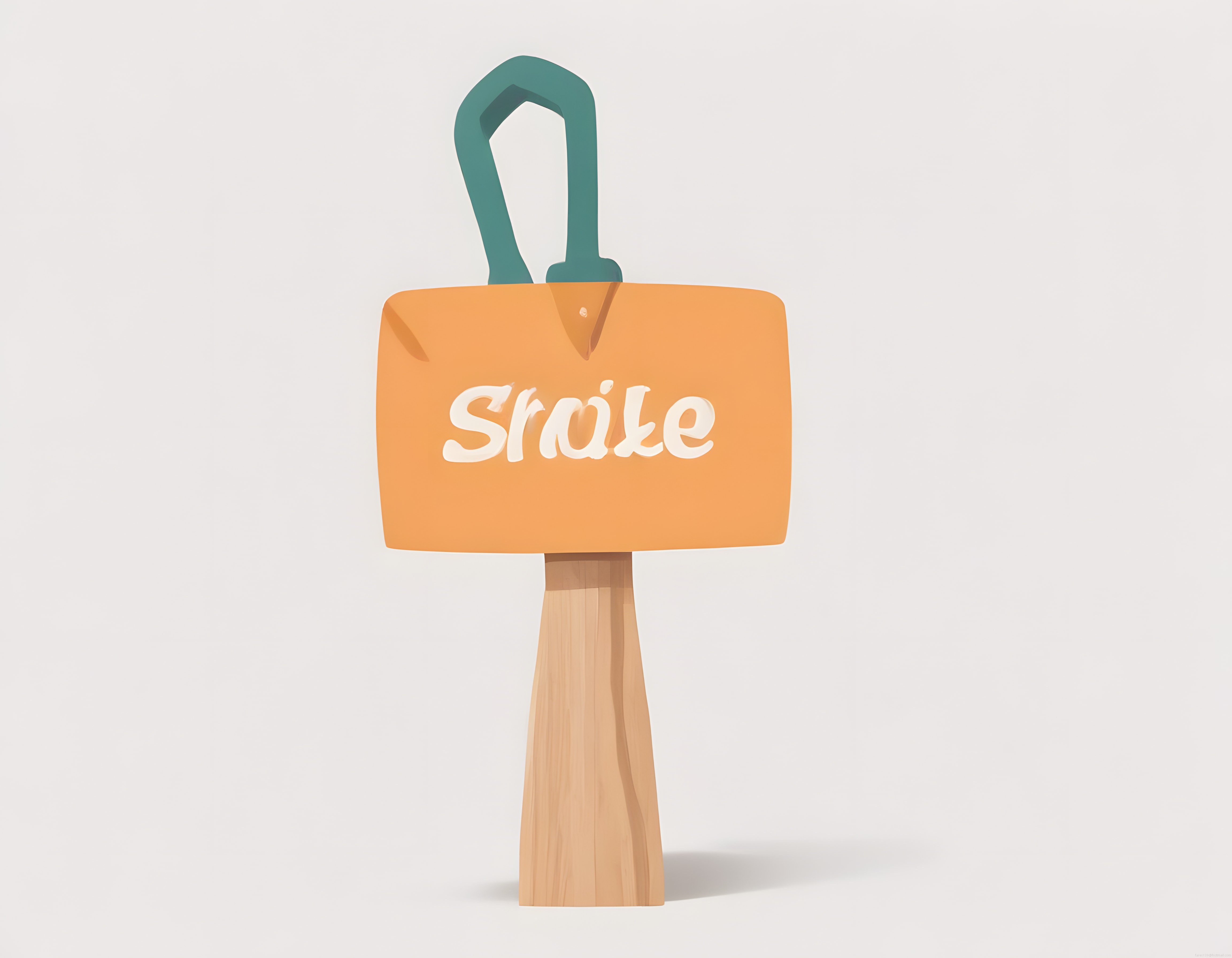 Srnake Yazılı Turuncu Tabela ve Ahşap Saplı Dekoratif 3D Render