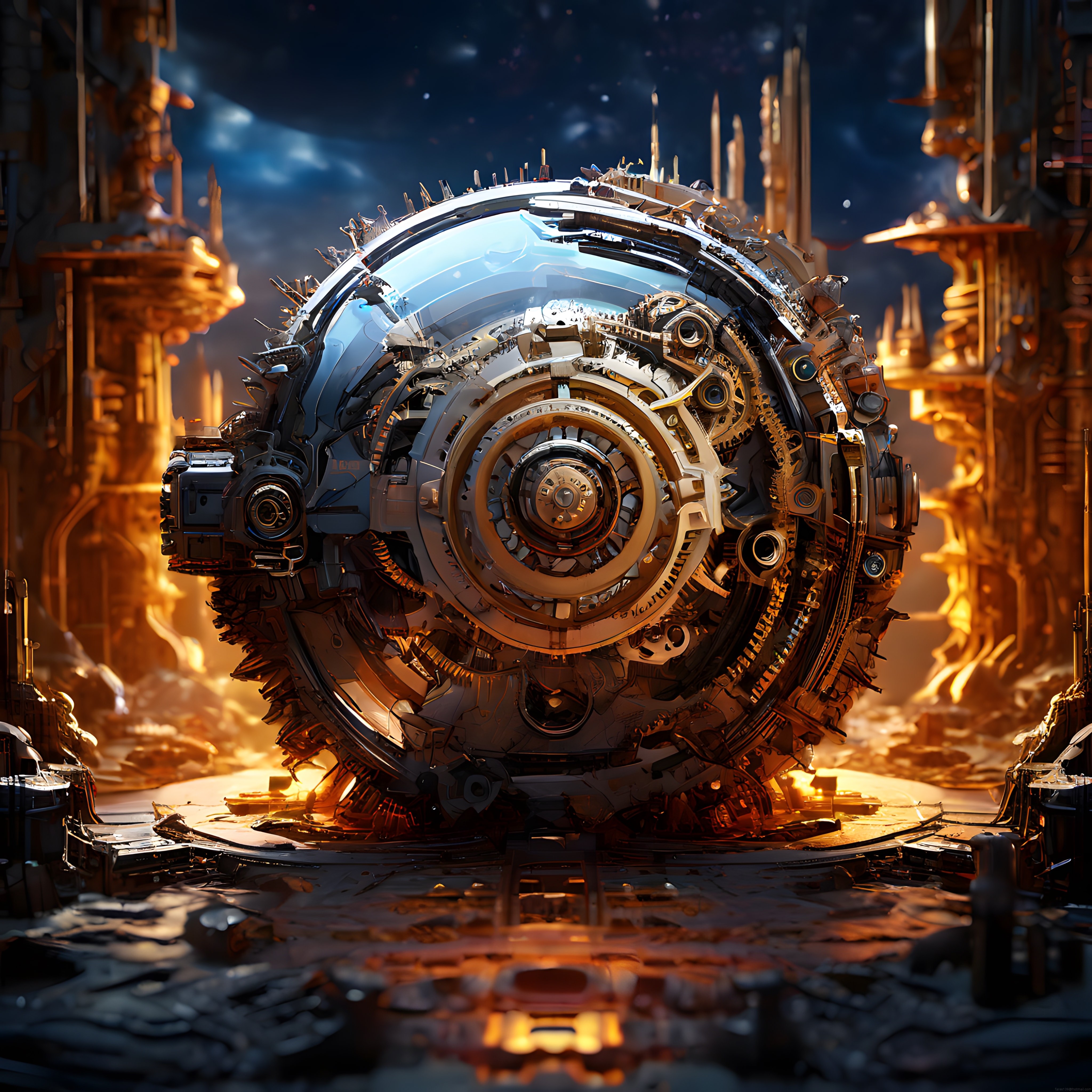 Steampunk Dünyasının Devasa Mekanik Kalbi: Gizemli Çarklı Küre ve Yıkık Şehir