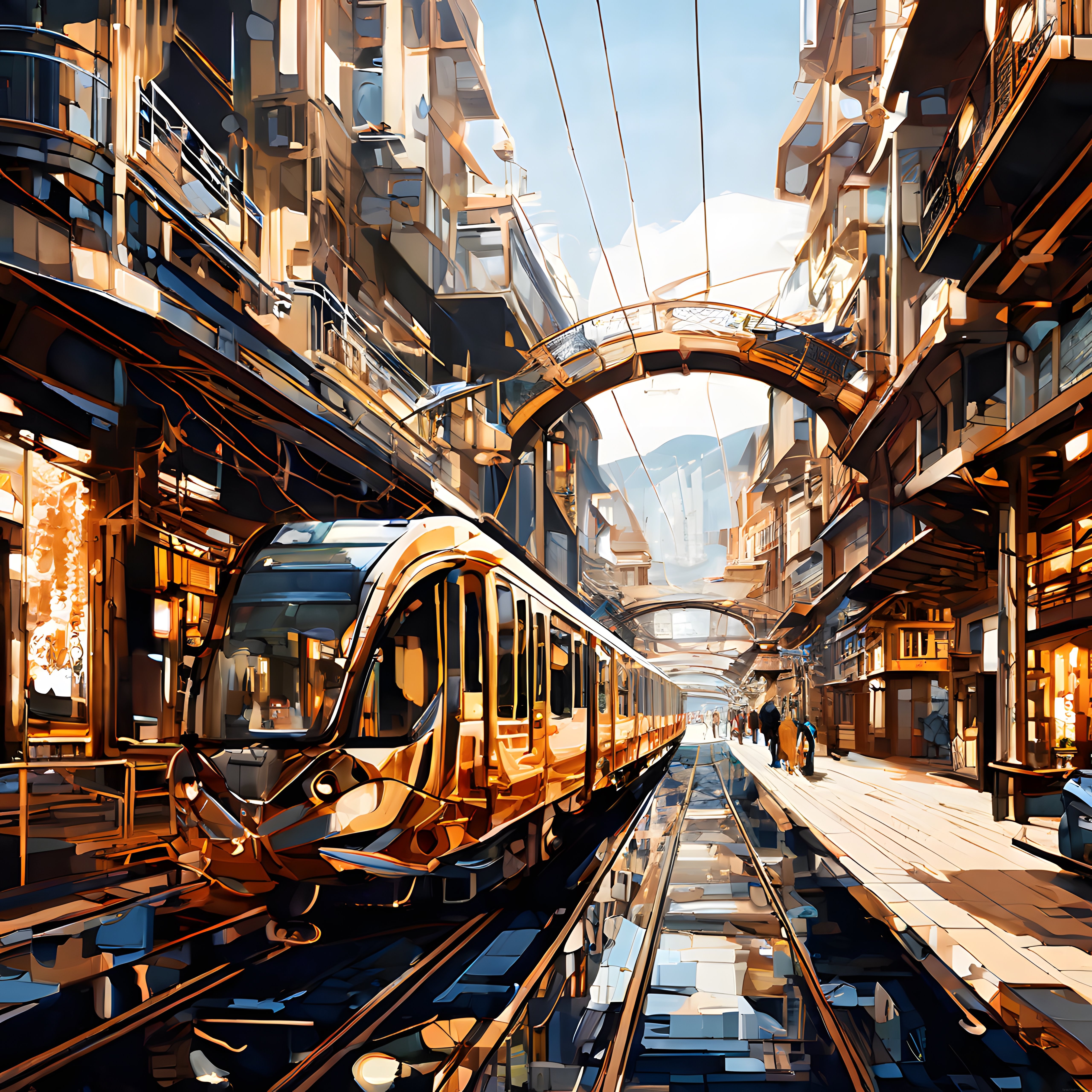 Steampunk Metropolünde Cam Kemerler Altından İlerleyen Gelecek Treni