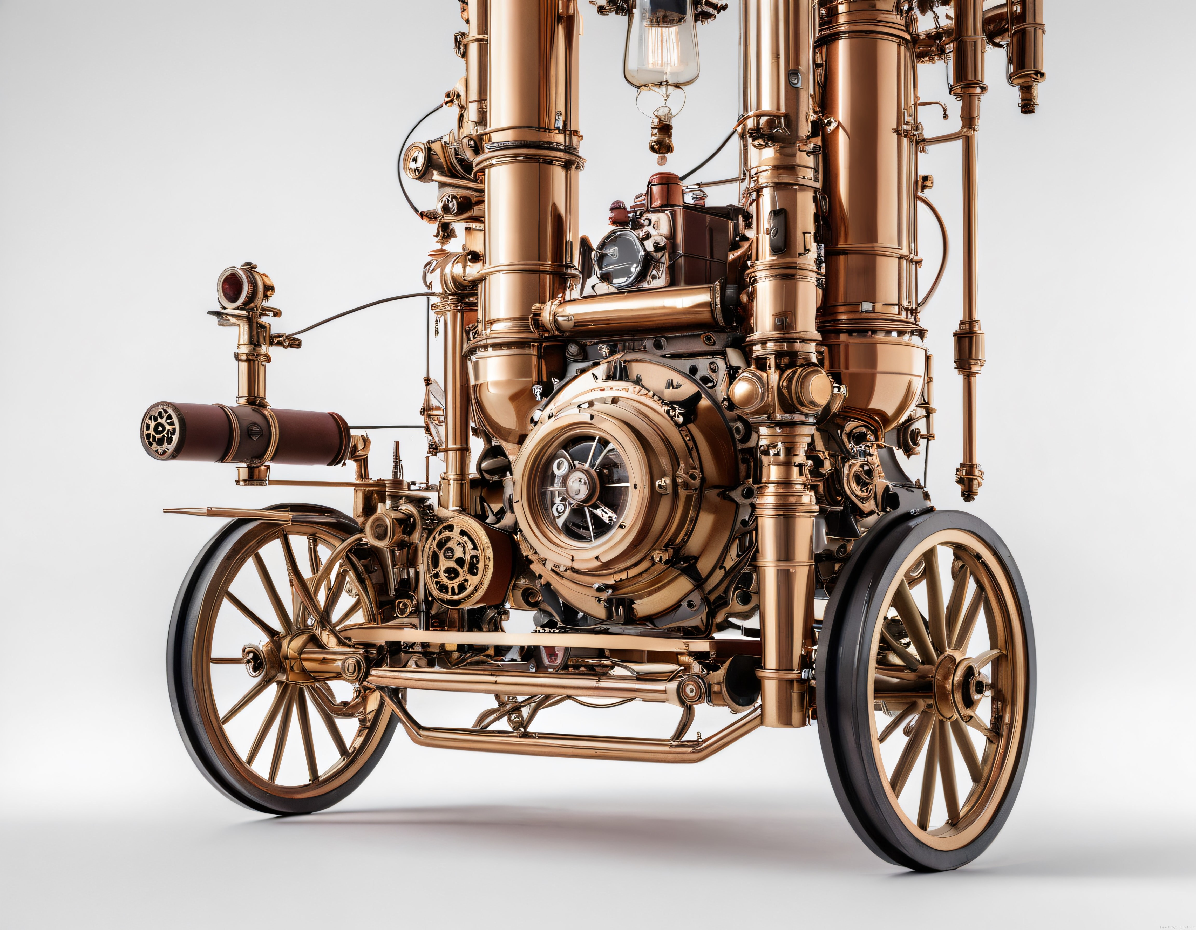 Steampunk Tarzı Antik Bakır Mekanik Araç ve Retro Mühendislik Detayları