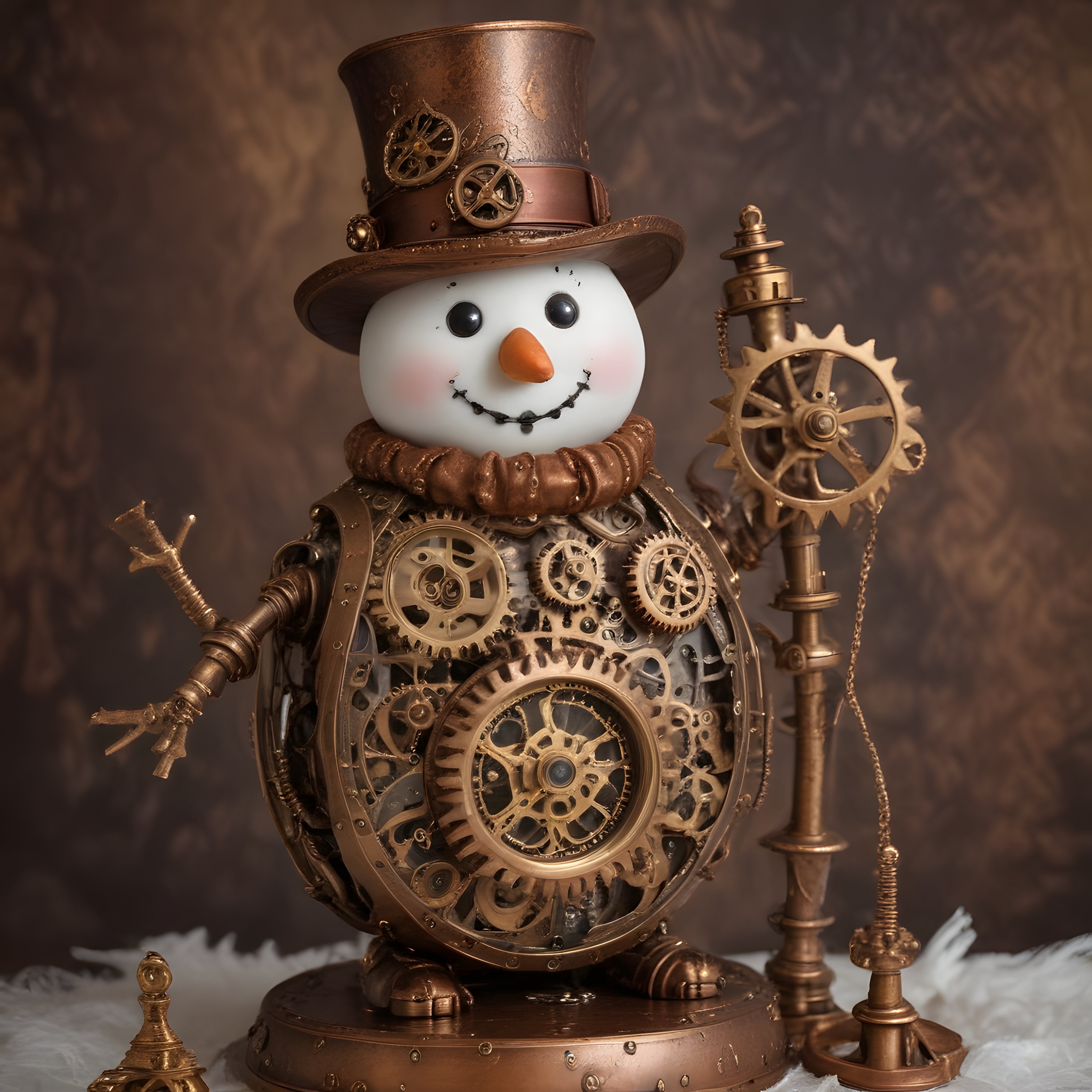 Steampunk Tarzı Pirinç Çark ve Dişlilerle Tasarlanmış Nostaljik Kardan Adam