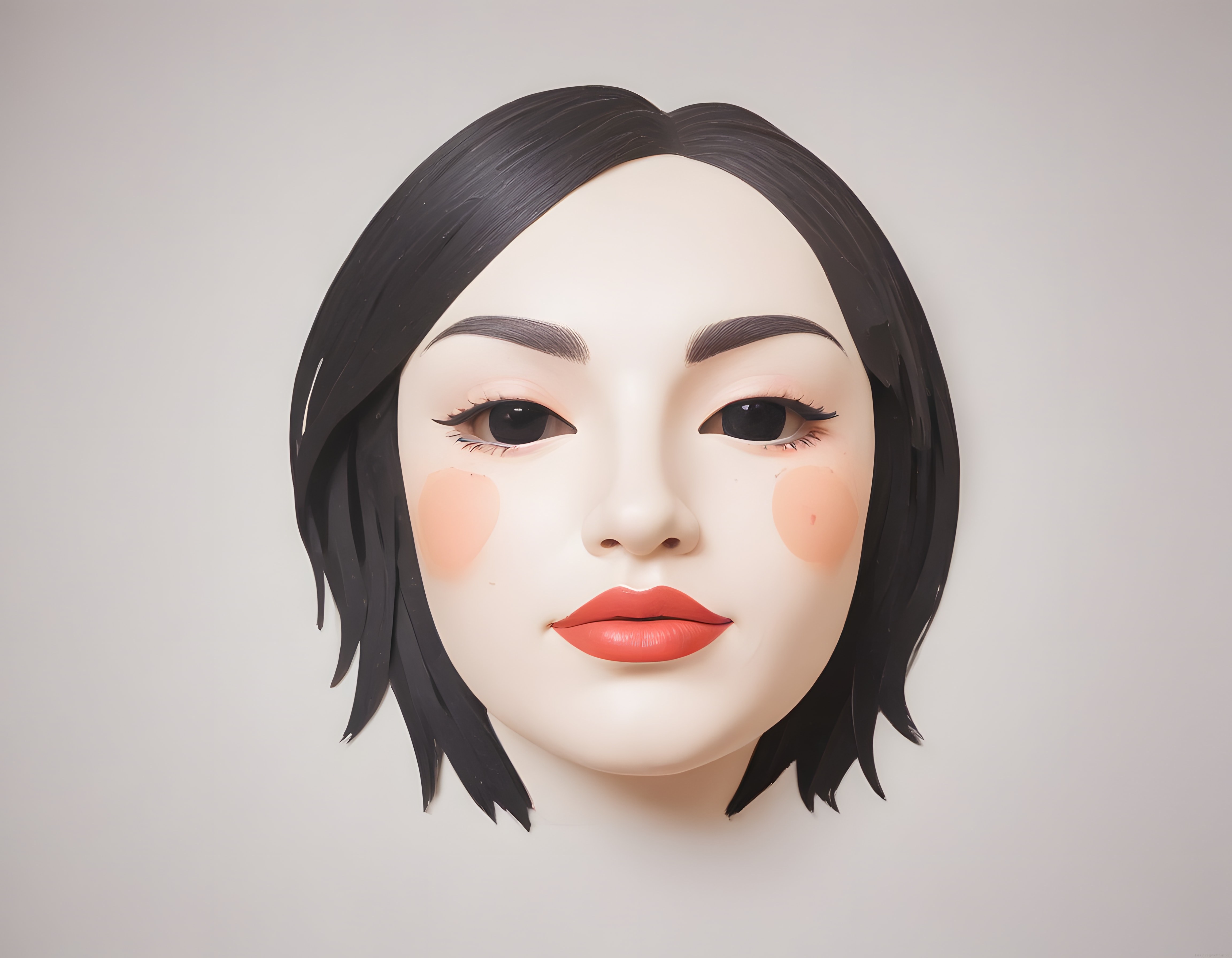 Stilize 3D kadın portresi: Porselen ten ve kırmızı rujlu minimalist sanat